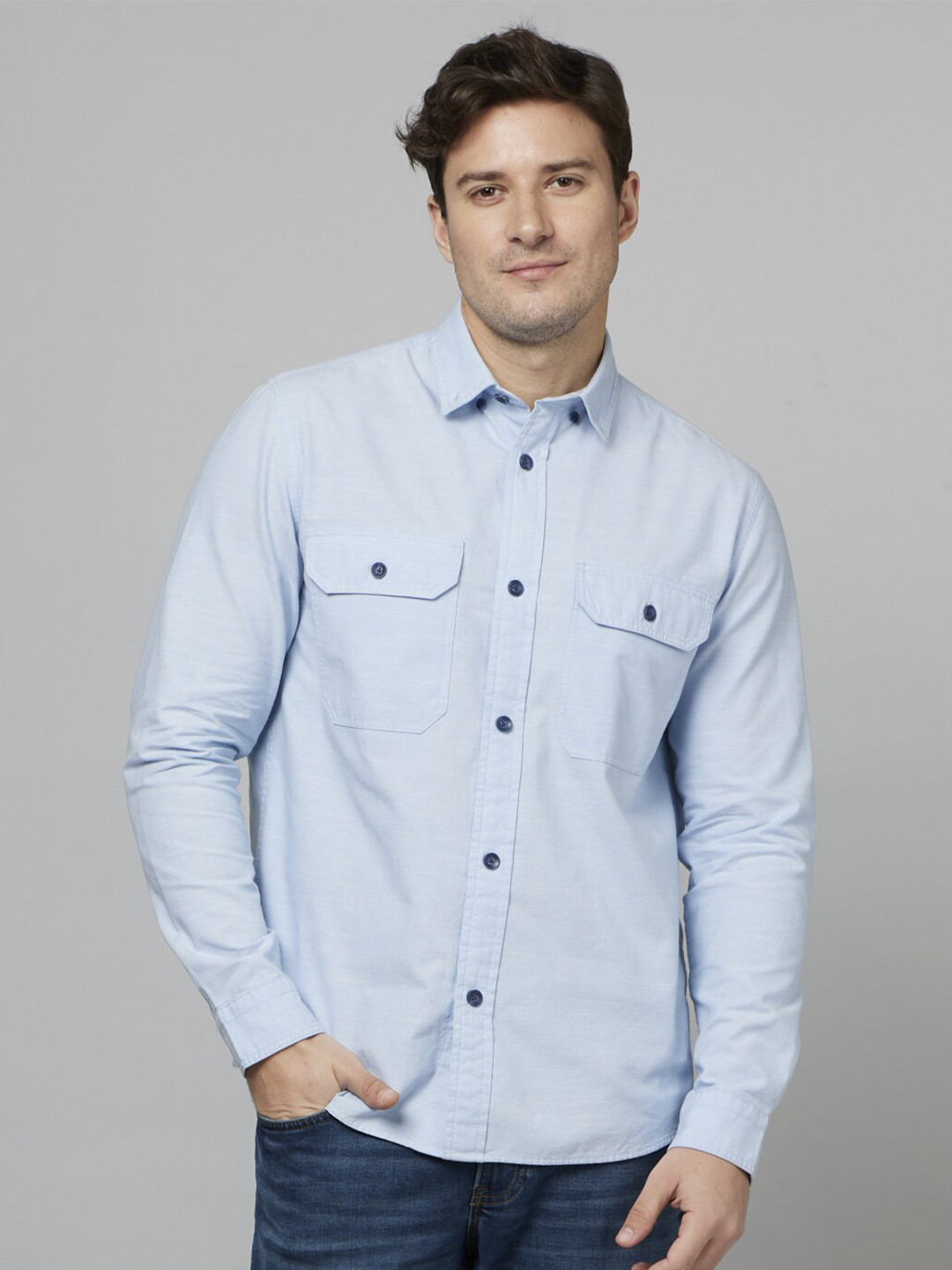 

Celio Classic Button-Down Collar Cotton Casual Shirt, Blue