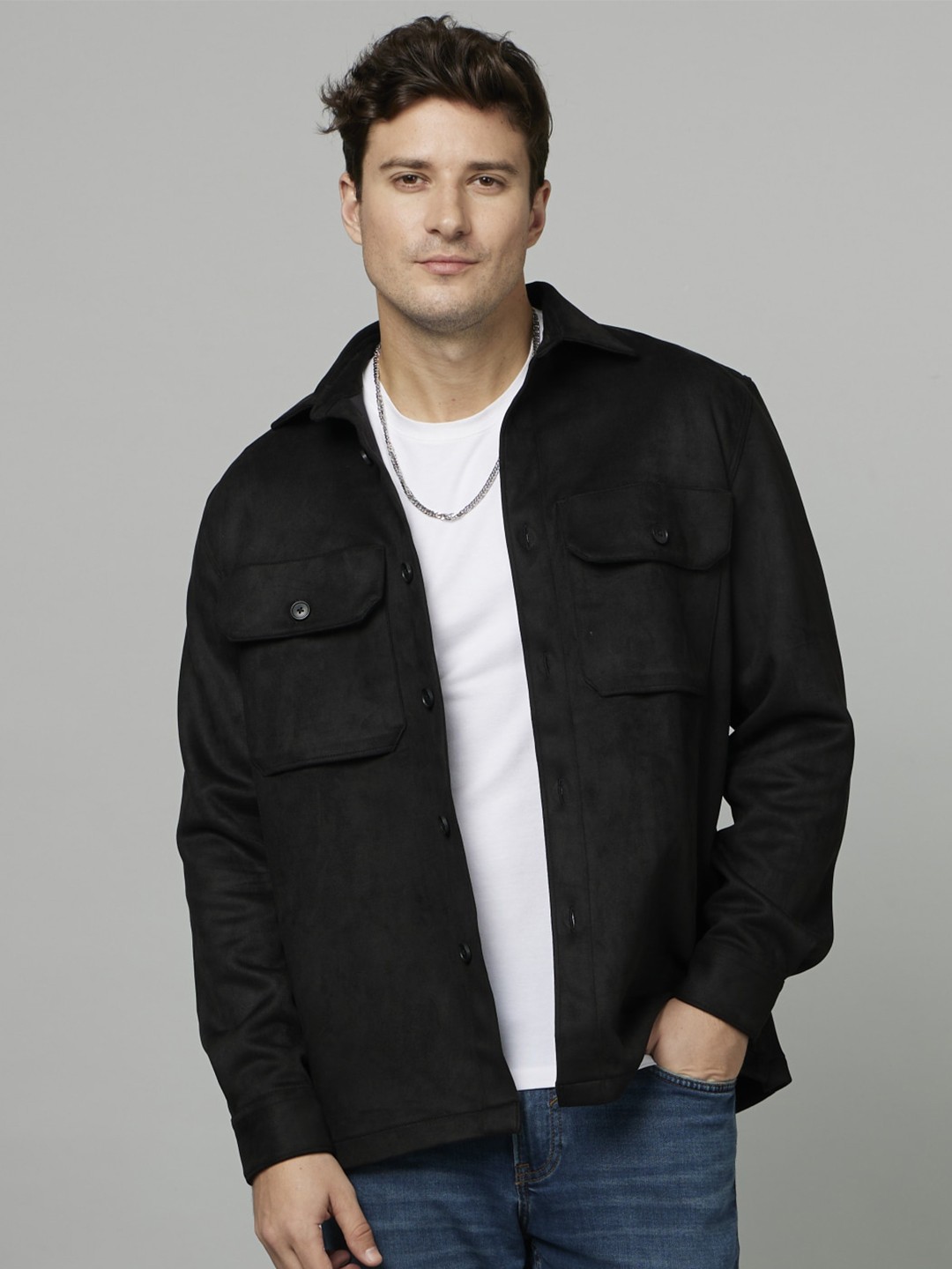 

Celio Classic Opaque Casual Shacket, Black
