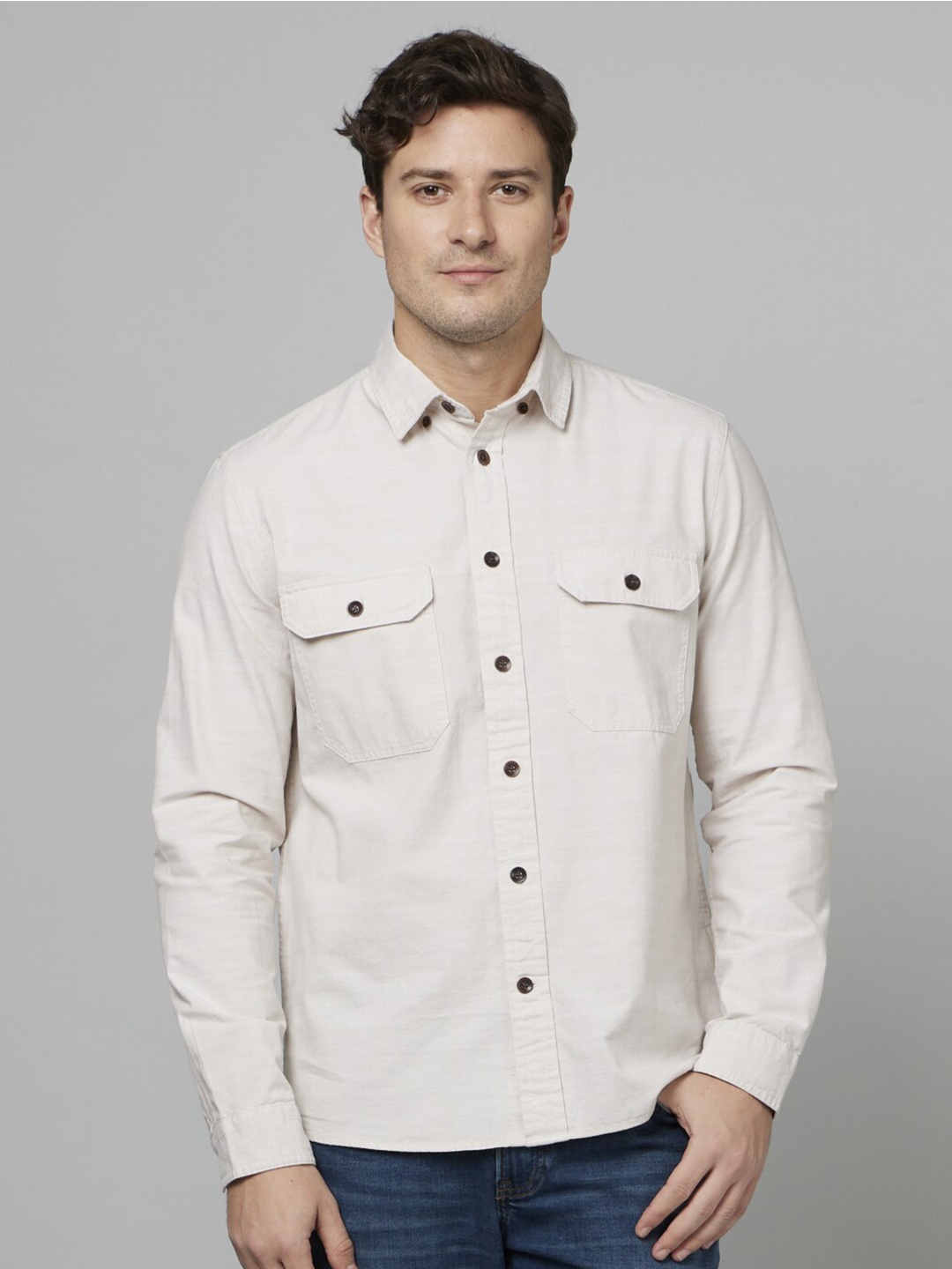 

Celio Classic Button-Down Collar Cotton Casual Shirt, Cream