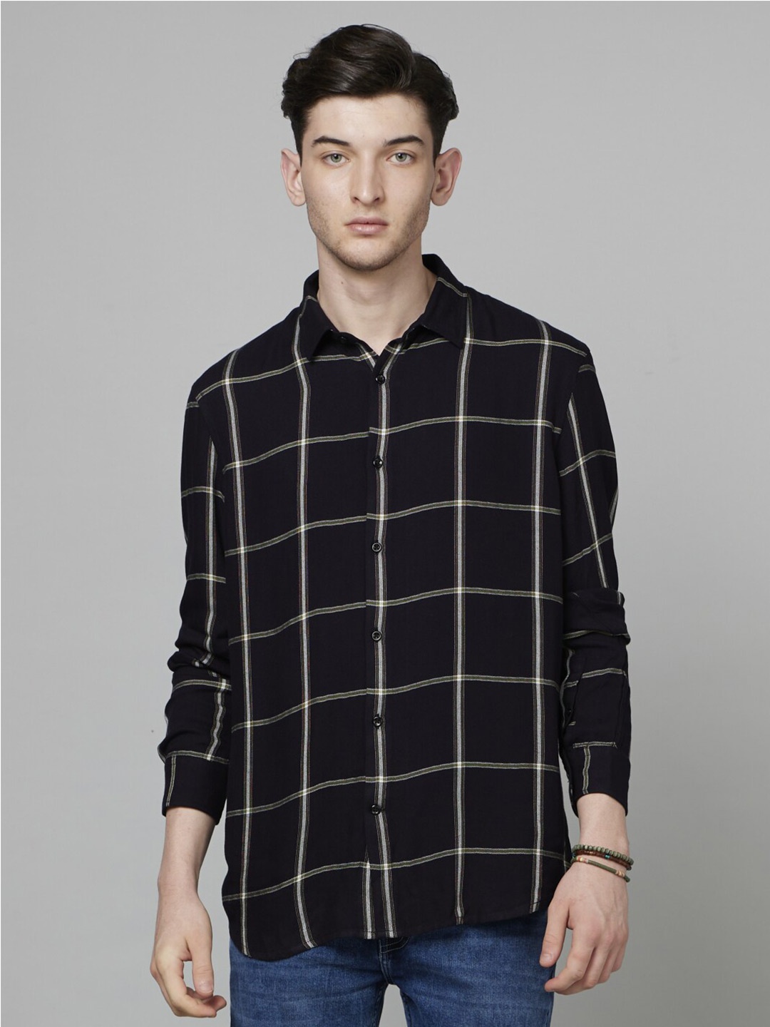 

Celio Classic Windowpane Checked Casual Shirt, Black