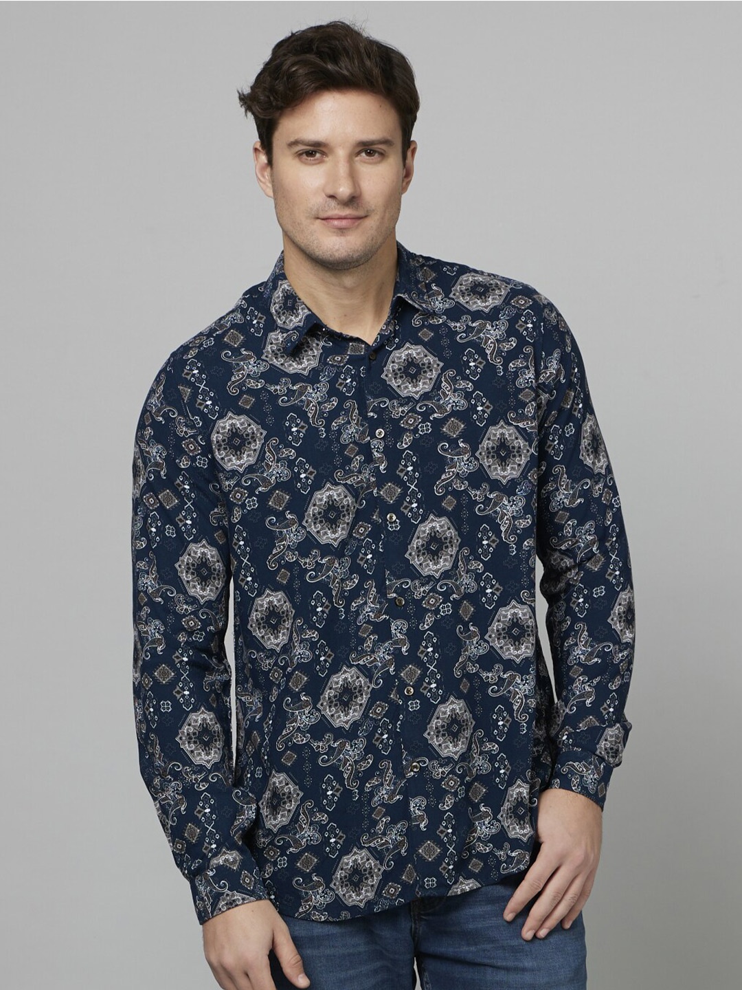 

Celio Classic Floral Printed Casual Shirt, Navy blue