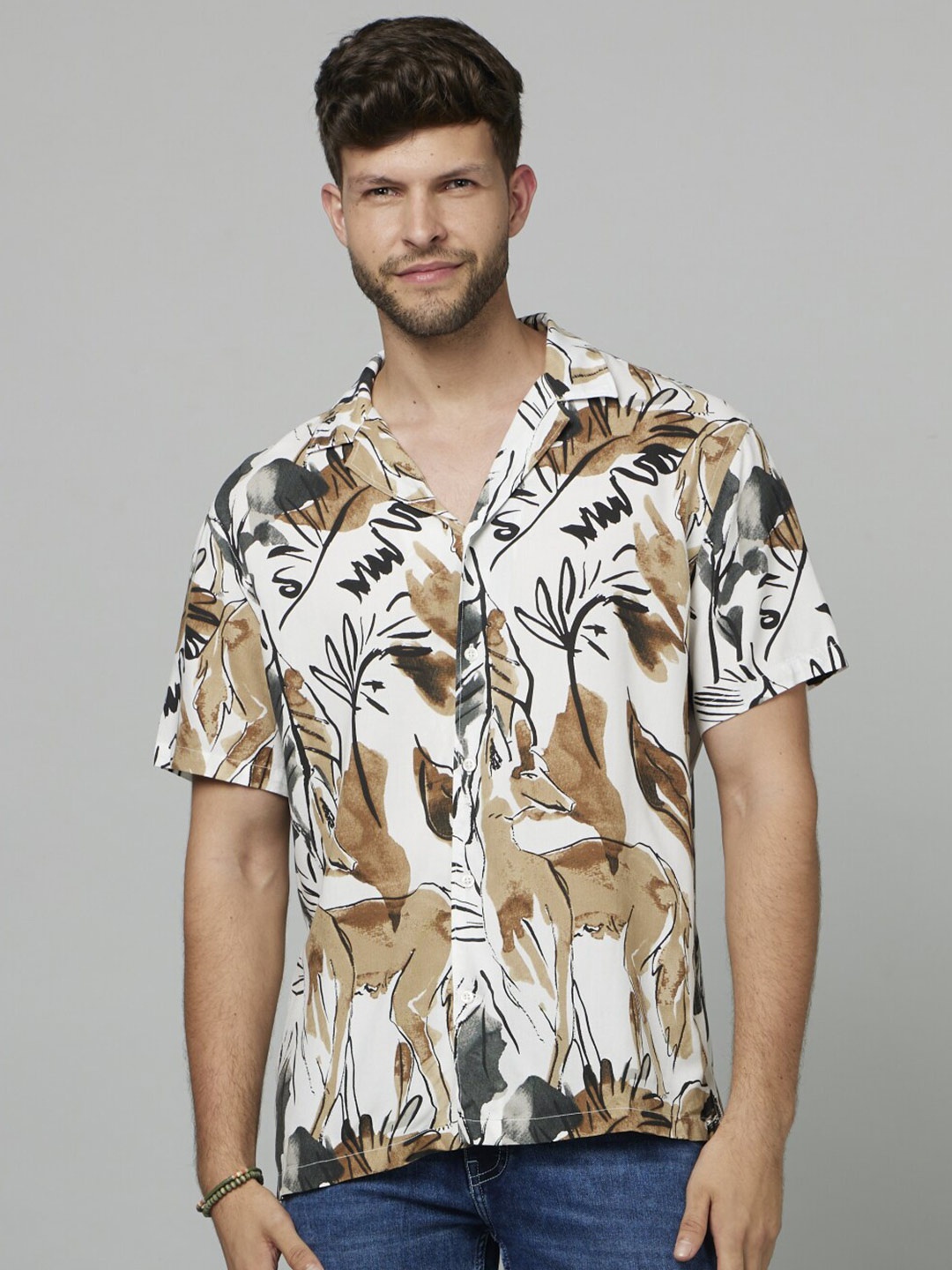 

Celio Classic Abstract Printed Casual Shirt, Brown