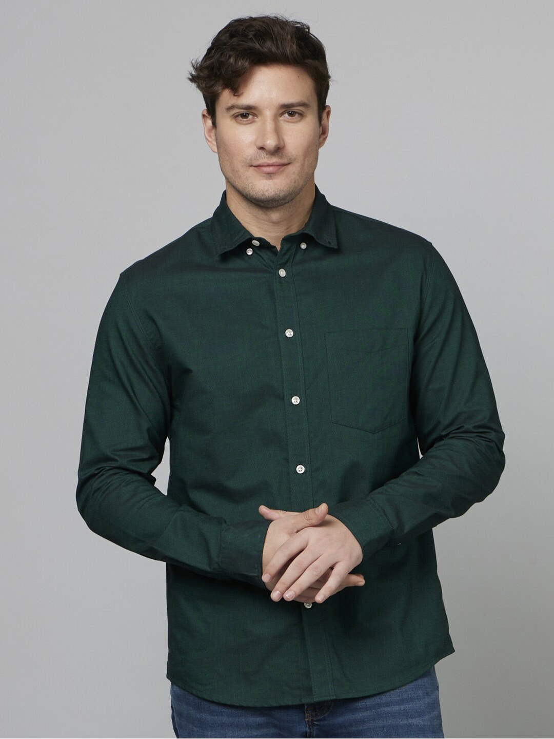 

Celio Classic Button-Down Collar Cotton Casual Shirt, Green
