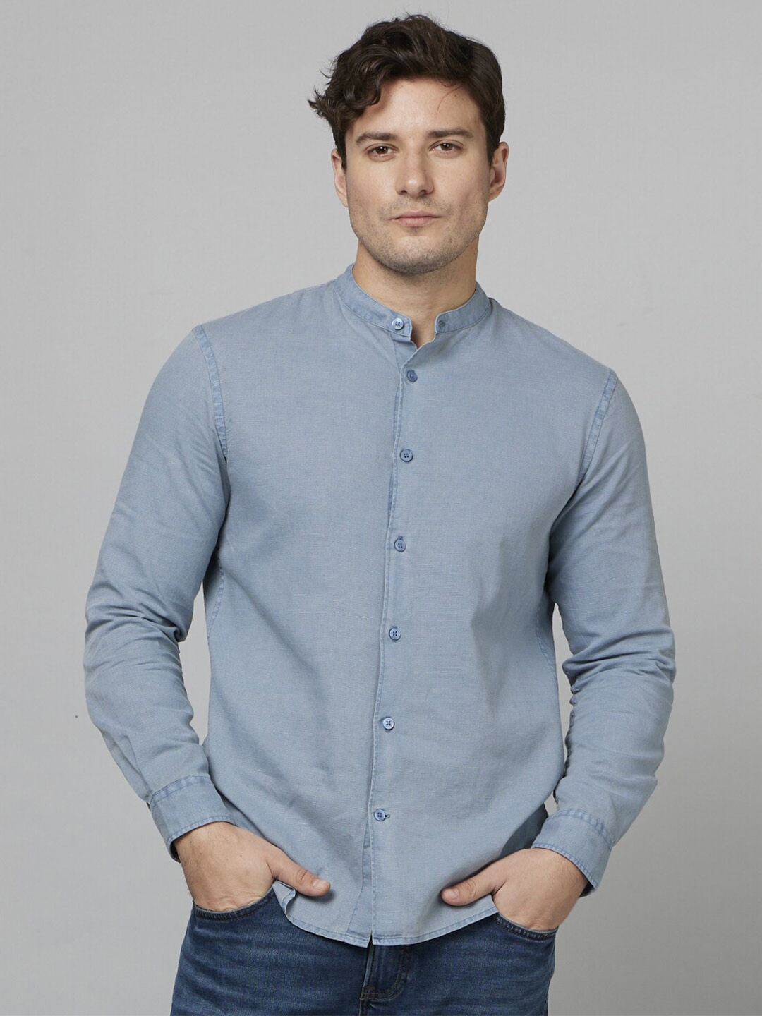 

Celio Classic Band Collar Cotton Casual Shirt, Blue