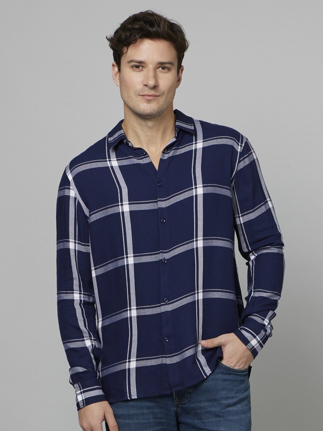 

Celio Classic Checked Casual Shirt, Navy blue