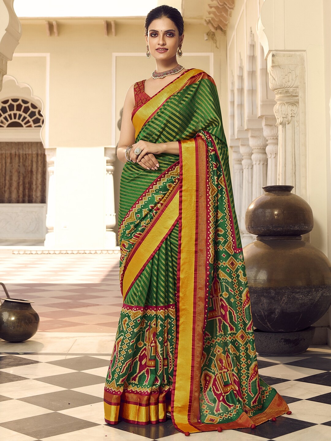 

Anouk Leheriya Pure Georgette Patola Saree, Green