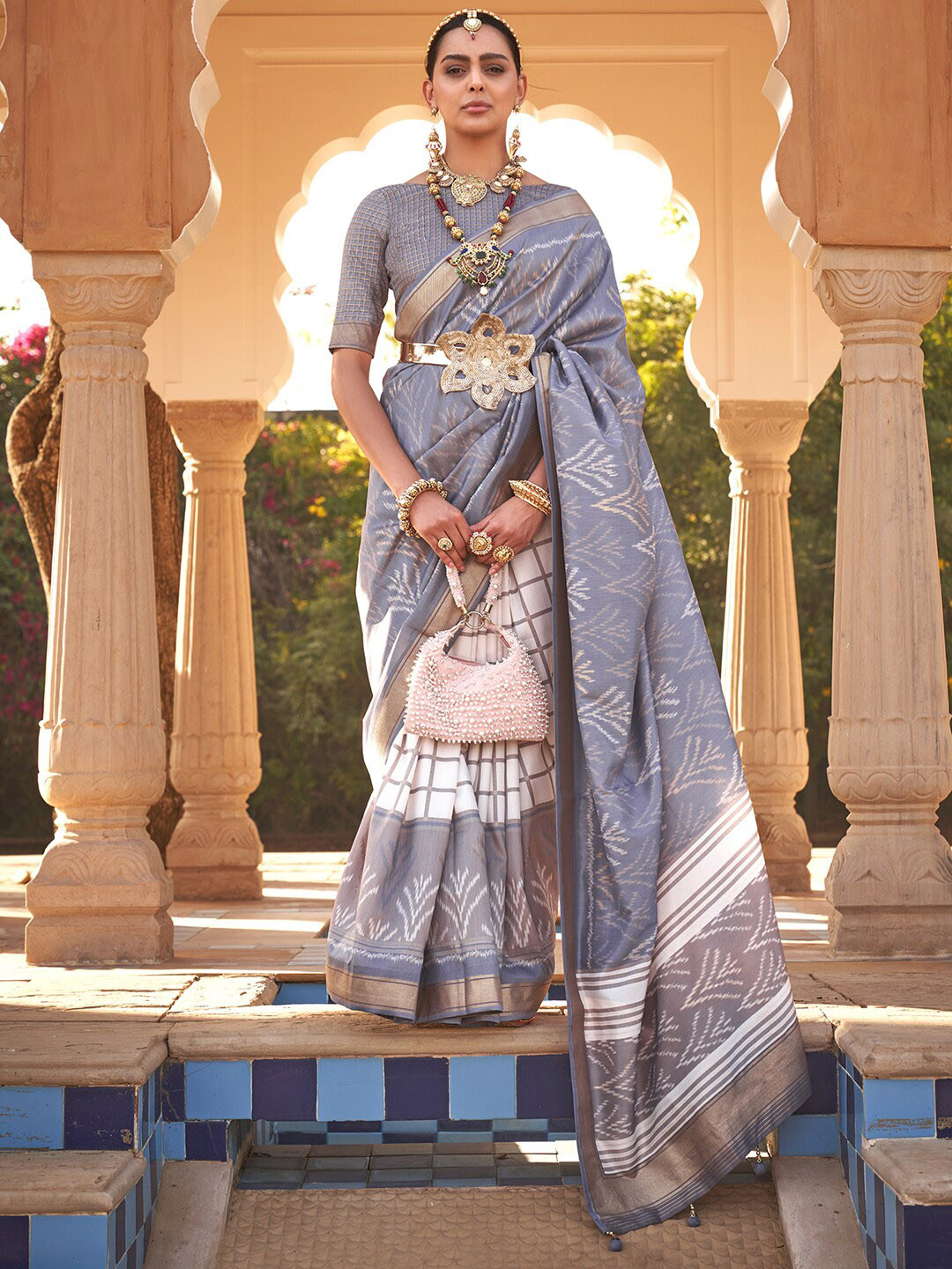 

Anouk Ethnic Motifs Zari Ikat Saree, Grey