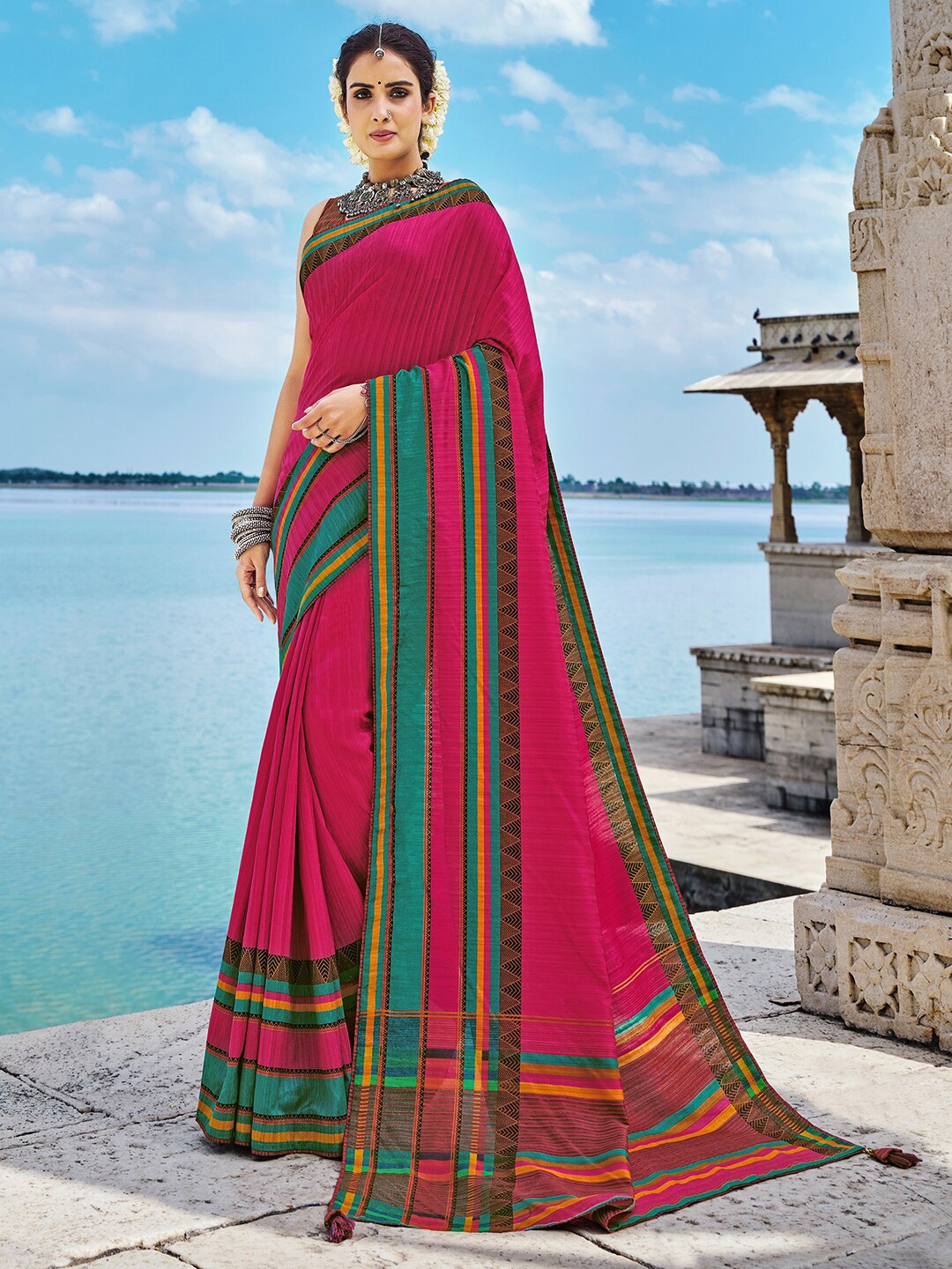 

Anouk Ethnic Motifs Printed Silk Blend Saree, Pink