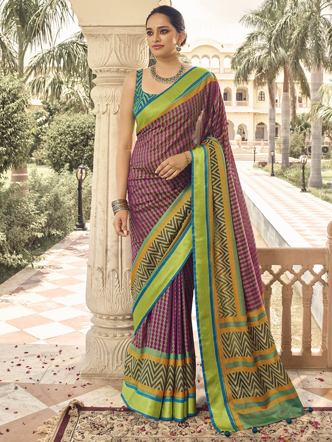 

Anouk Magenta & Green Ethnic Motifs Pure Georgette Saree