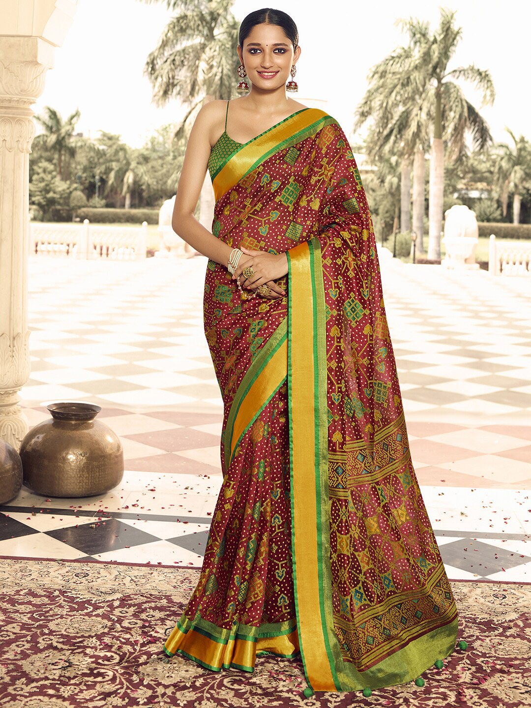 

Anouk Maroon & Green Ethnic Motifs Pure Georgette Saree