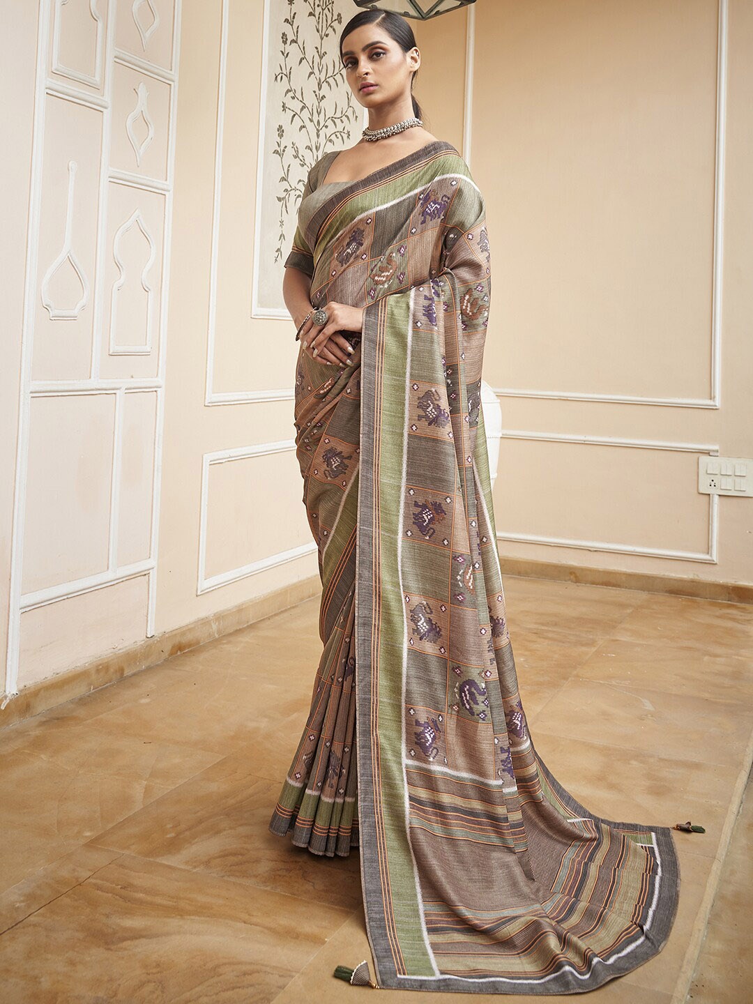 

Anouk Ethnic Motifs Ikat Saree, Brown