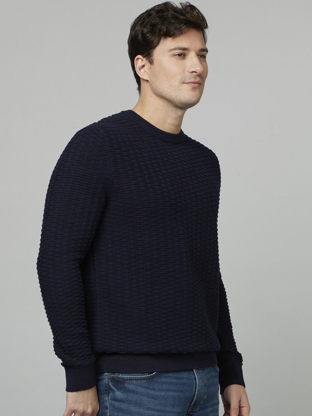 

Celio Quirky Self Design Long Sleeve Cotton Pullover, Navy blue