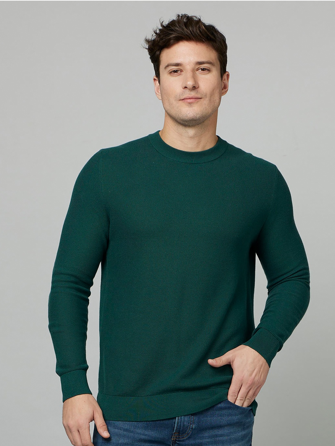 

Celio Round Neck Long Sleeve Cotton Pullover, Green