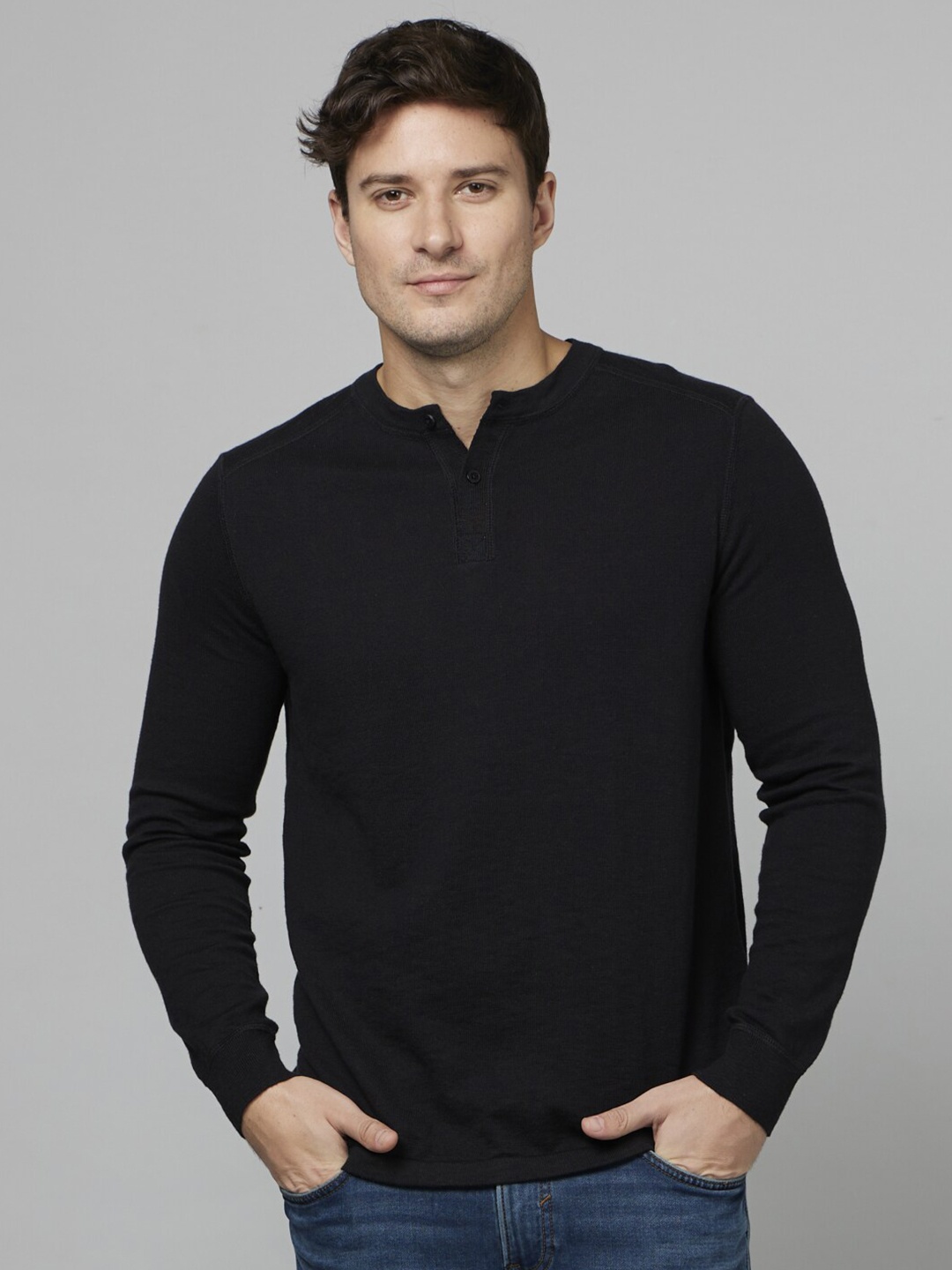 

Celio Henley Neck Long Sleeves Cotton T-Shirt, Black