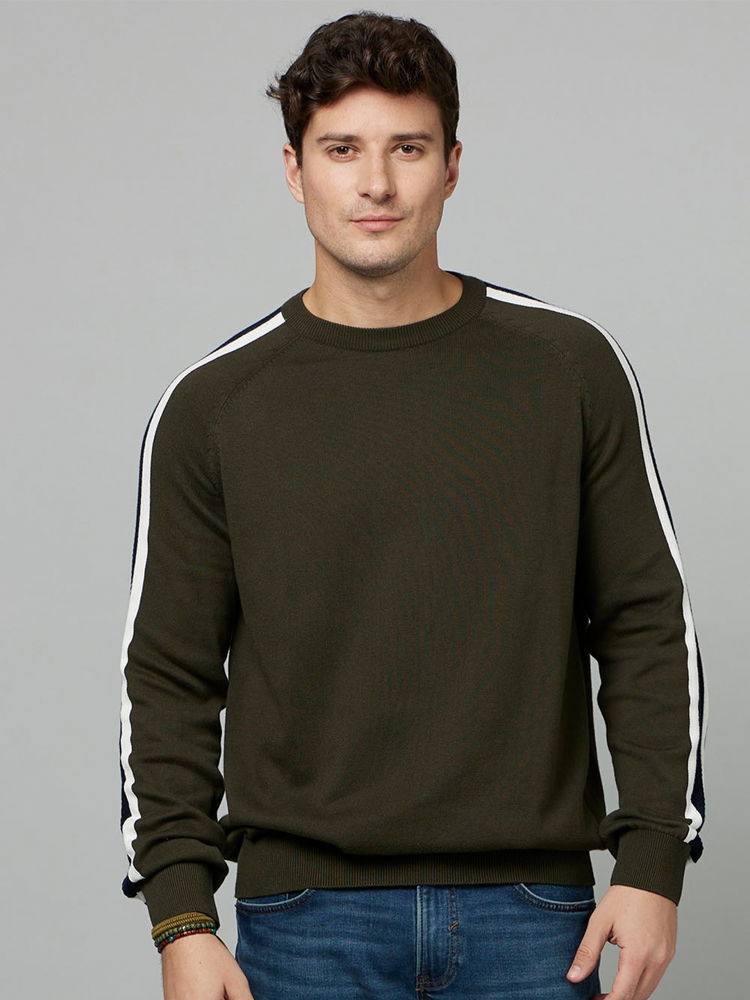 

Celio Striped Cotton Pullover, Olive