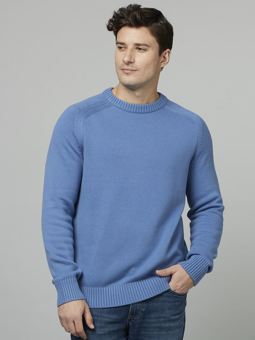 

Celio Round Neck Long Sleeve Cotton Pullover, Blue