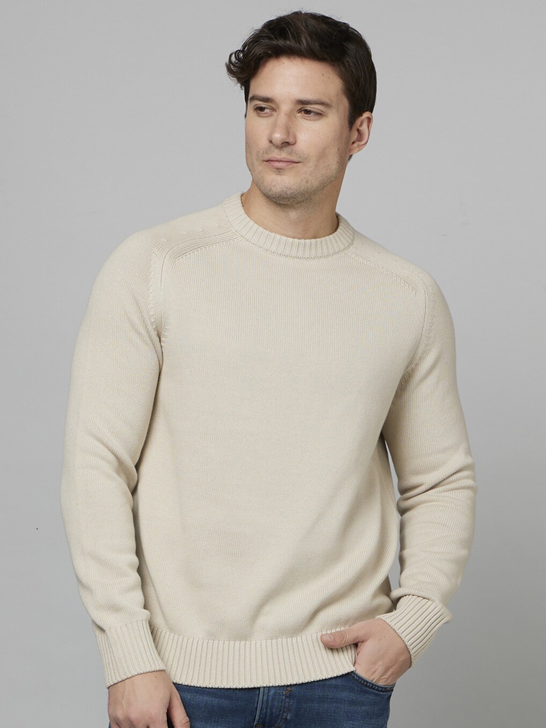 

Celio Round Neck Long Sleeve Cotton Pullover, Beige