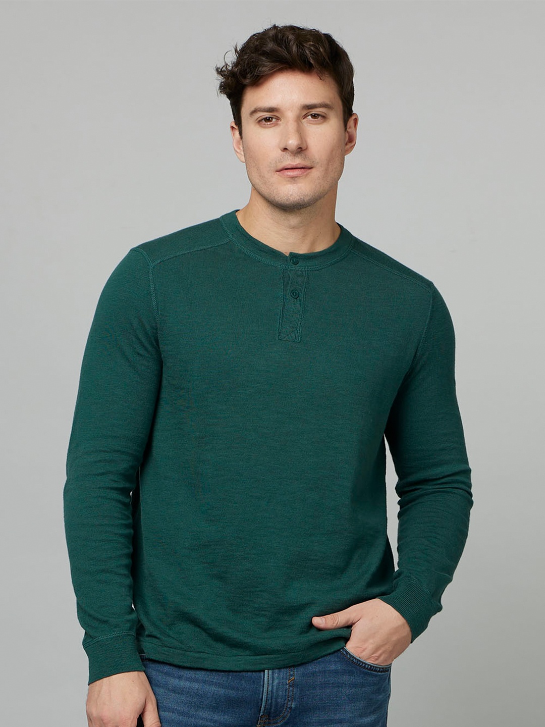 

Celio Henley Neck Full Sleeve Pullover Sweater, Green