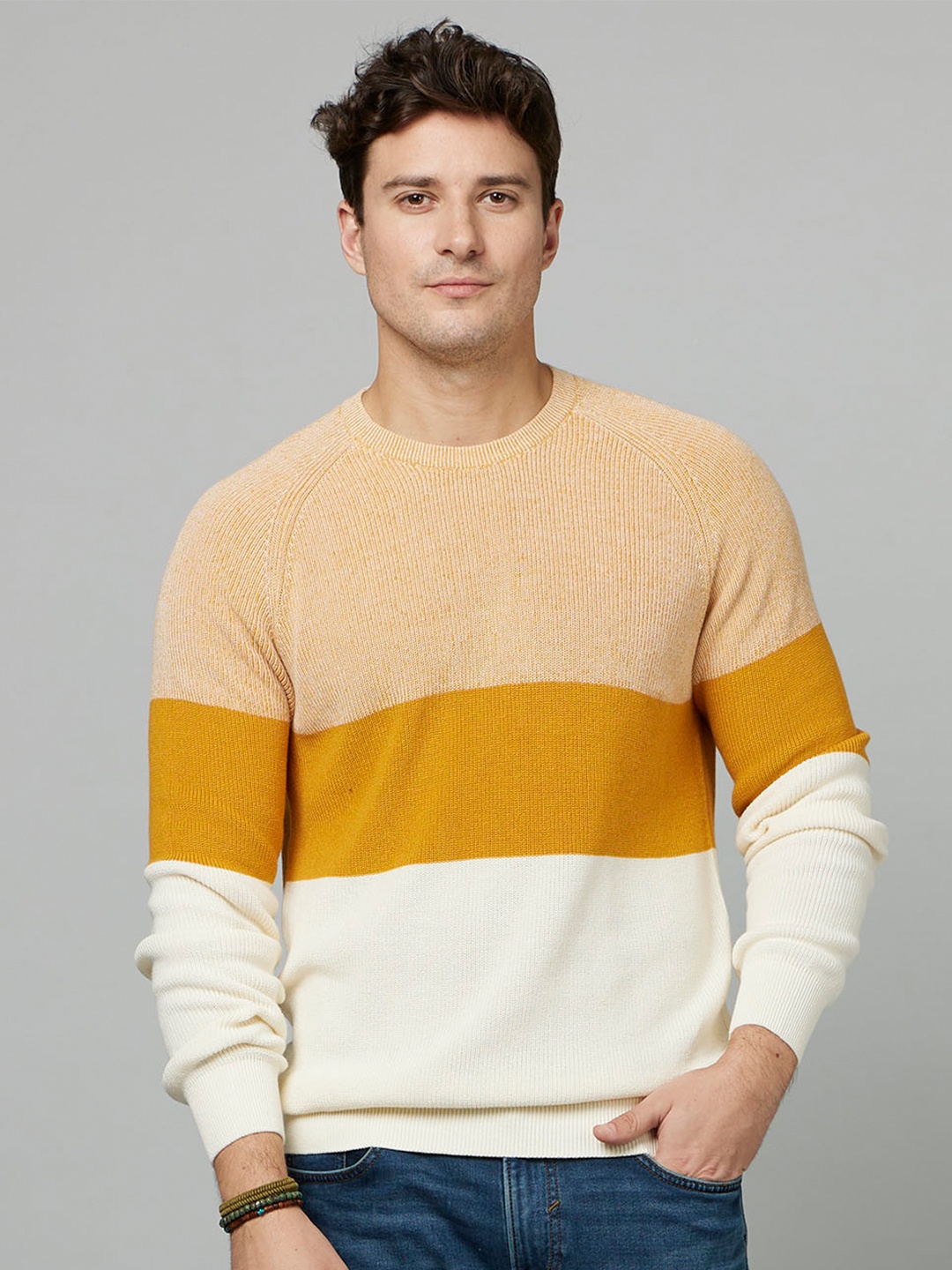 

Celio Colourblocked Full Sleeve Knitted Pullover Sweater, Yellow