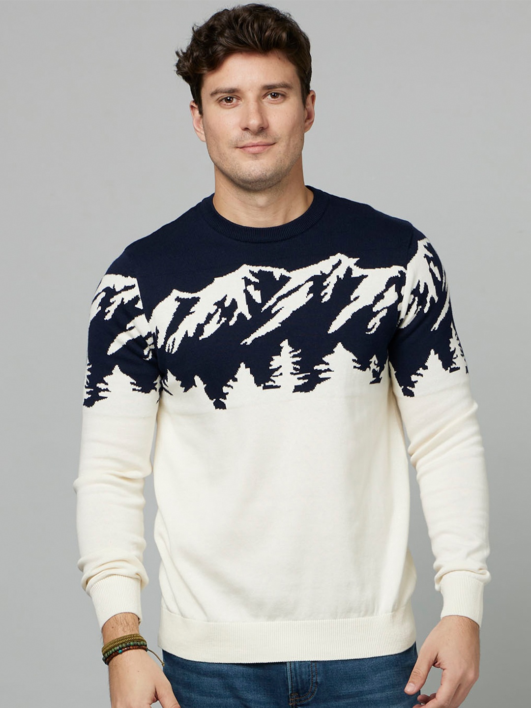 

Celio Abstract Printed Cotton Sweatshirt, Off white