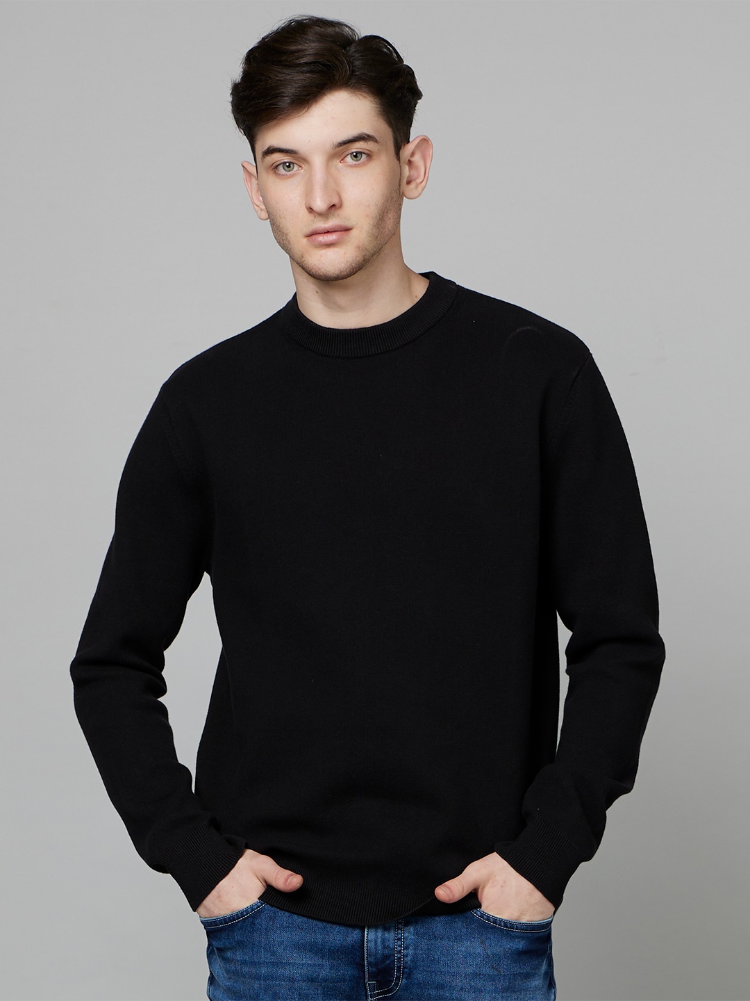 

Celio Round Neck Long Sleeve Cotton Pullover, Black