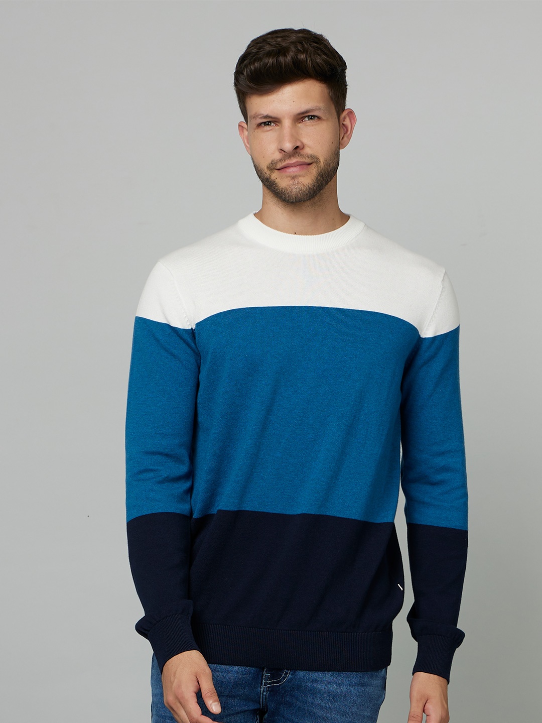 

Celio Colourblocked Cotton Pullover, Blue