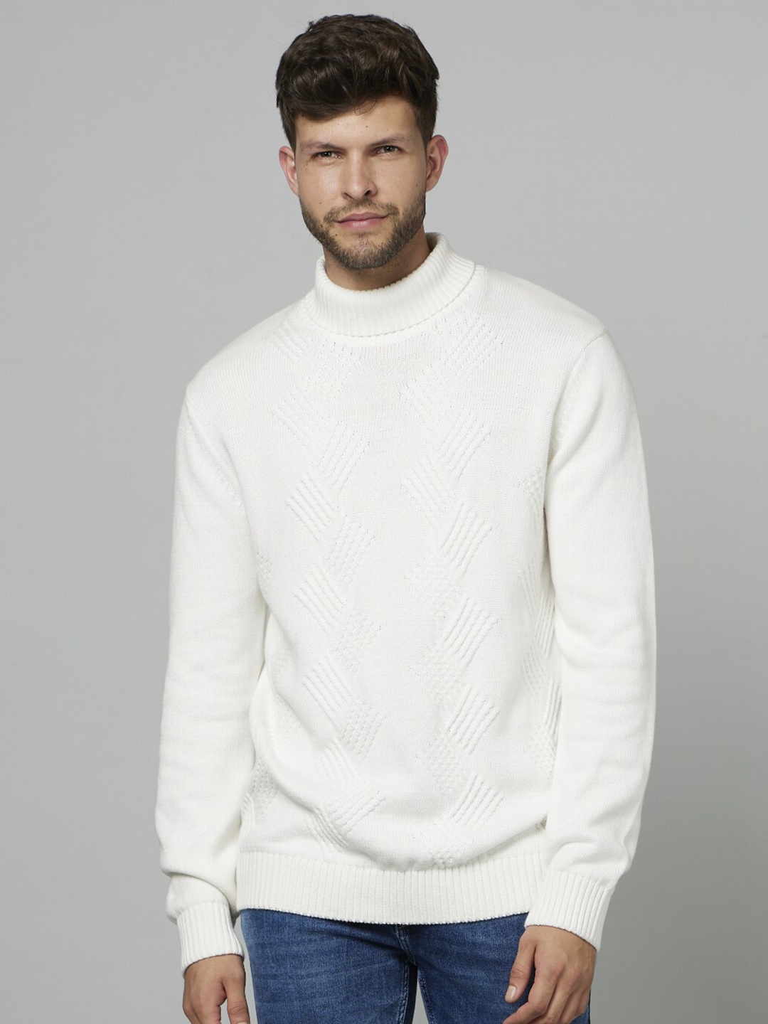 

Celio Quirky Self Design Long Sleeve Cotton Pullover, White