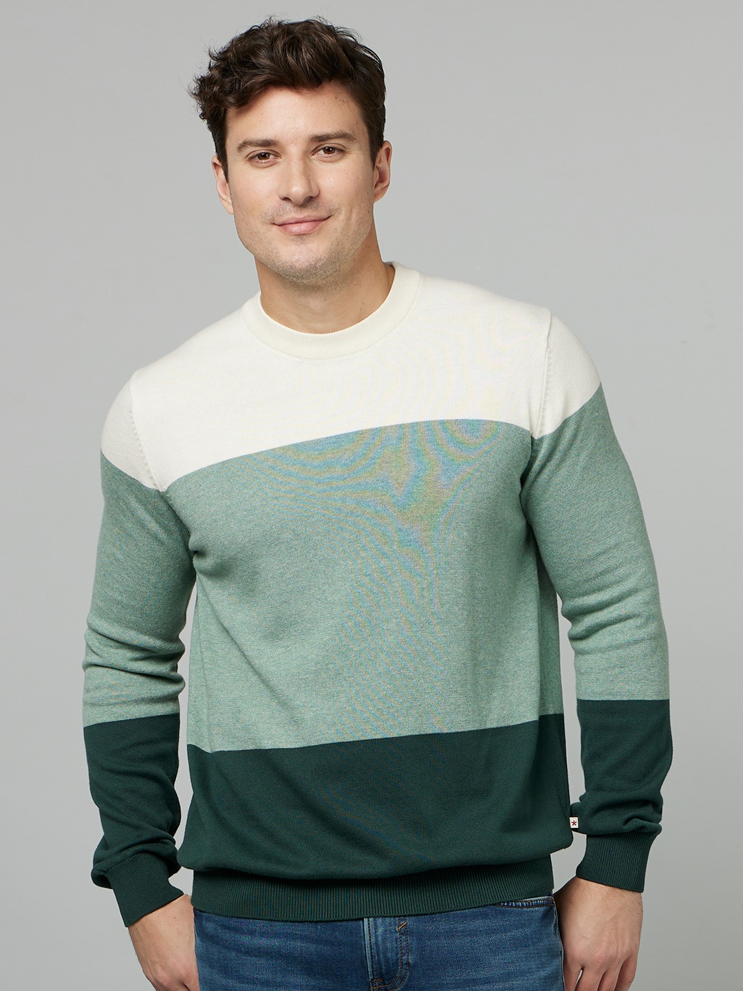 

Celio Colourblocked Long Sleeves Pullover, Green