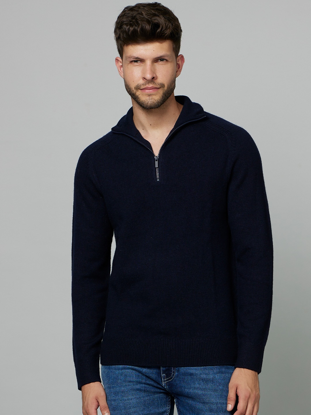 

Celio Mock Colar Cotton Pullover, Navy blue