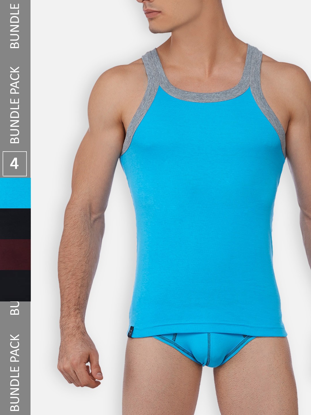 

Zoiro Pack Of 4 Cotton Innerwear Vests ZO-VE-LO1525-ABGM-NYGM-BUGM-BLKGM-S-4PC, Blue