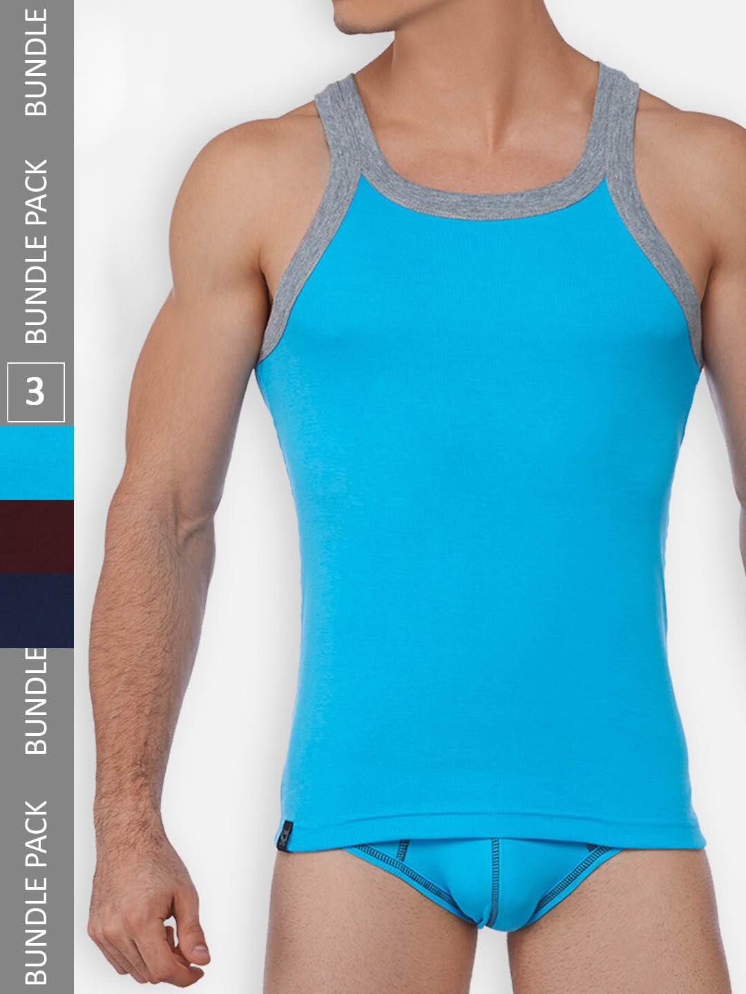 

Zoiro Pack Of 3 Cotton Innerwear Vests -VE-LO1525-ABGM-NYGM-BUGM-S-3PC-Atoll, Turquoise blue