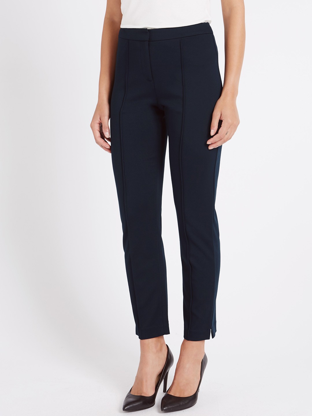 

Marks & Spencer Women Navy Blue Slim Fit Solid Formal Trousers