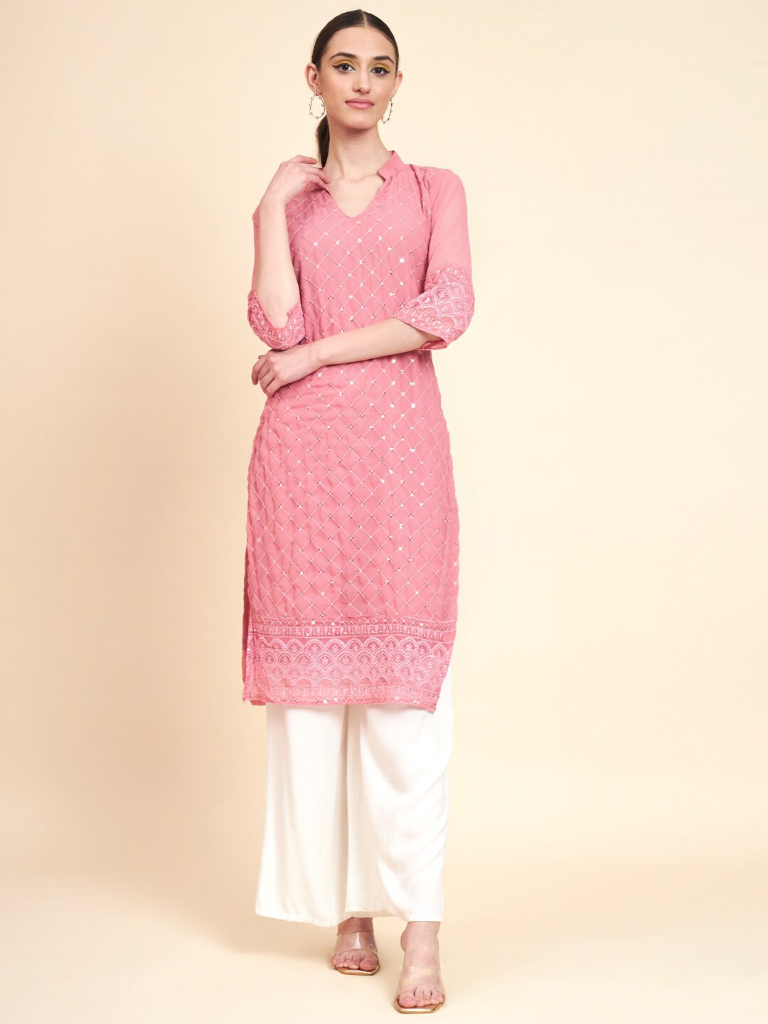 

VAIRAGEE Embellished Sequinned Georgette Kurta, Mauve