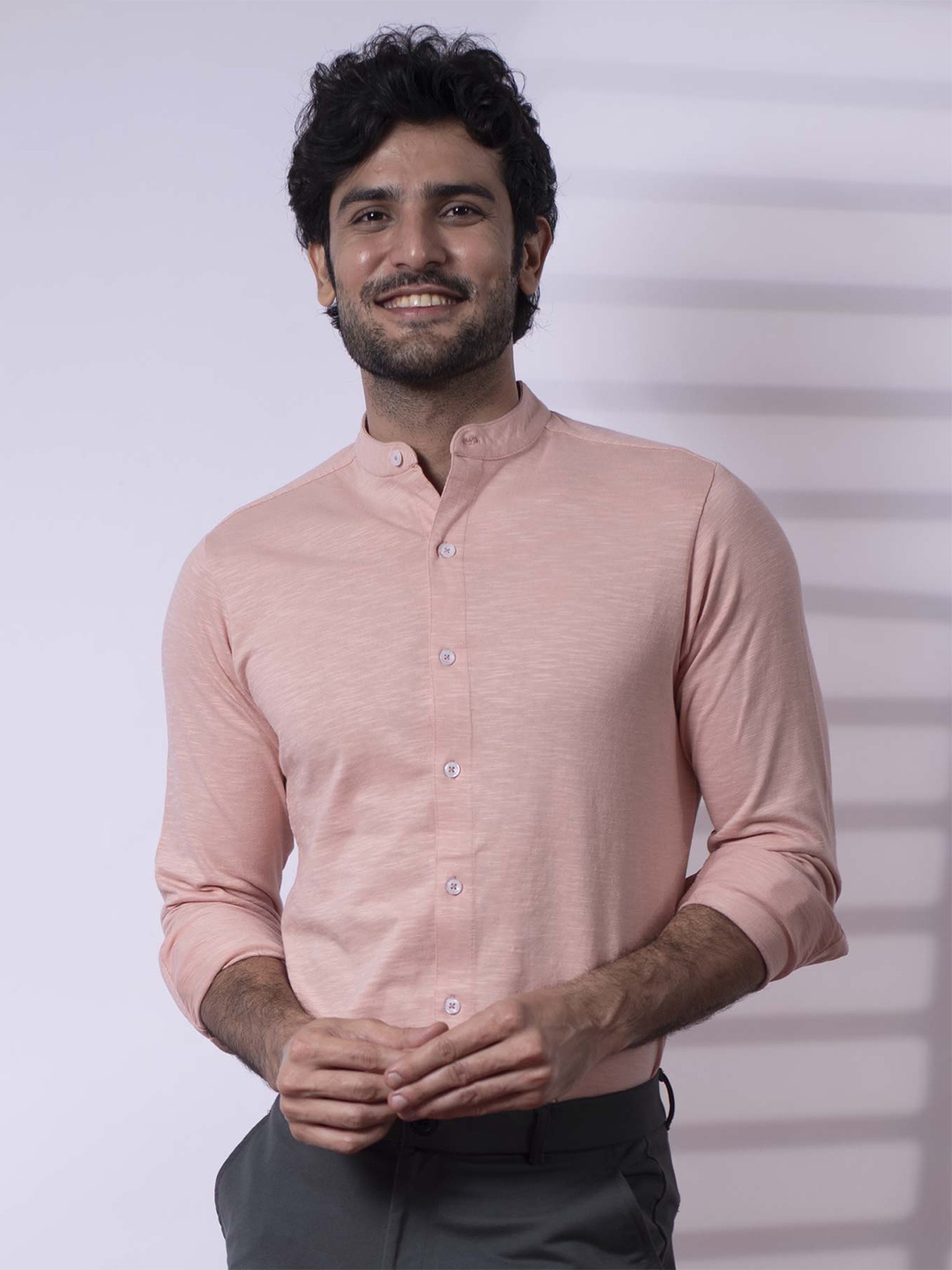 

Beyours Classic Band Collar Regular Fit Casual Shirt, Peach