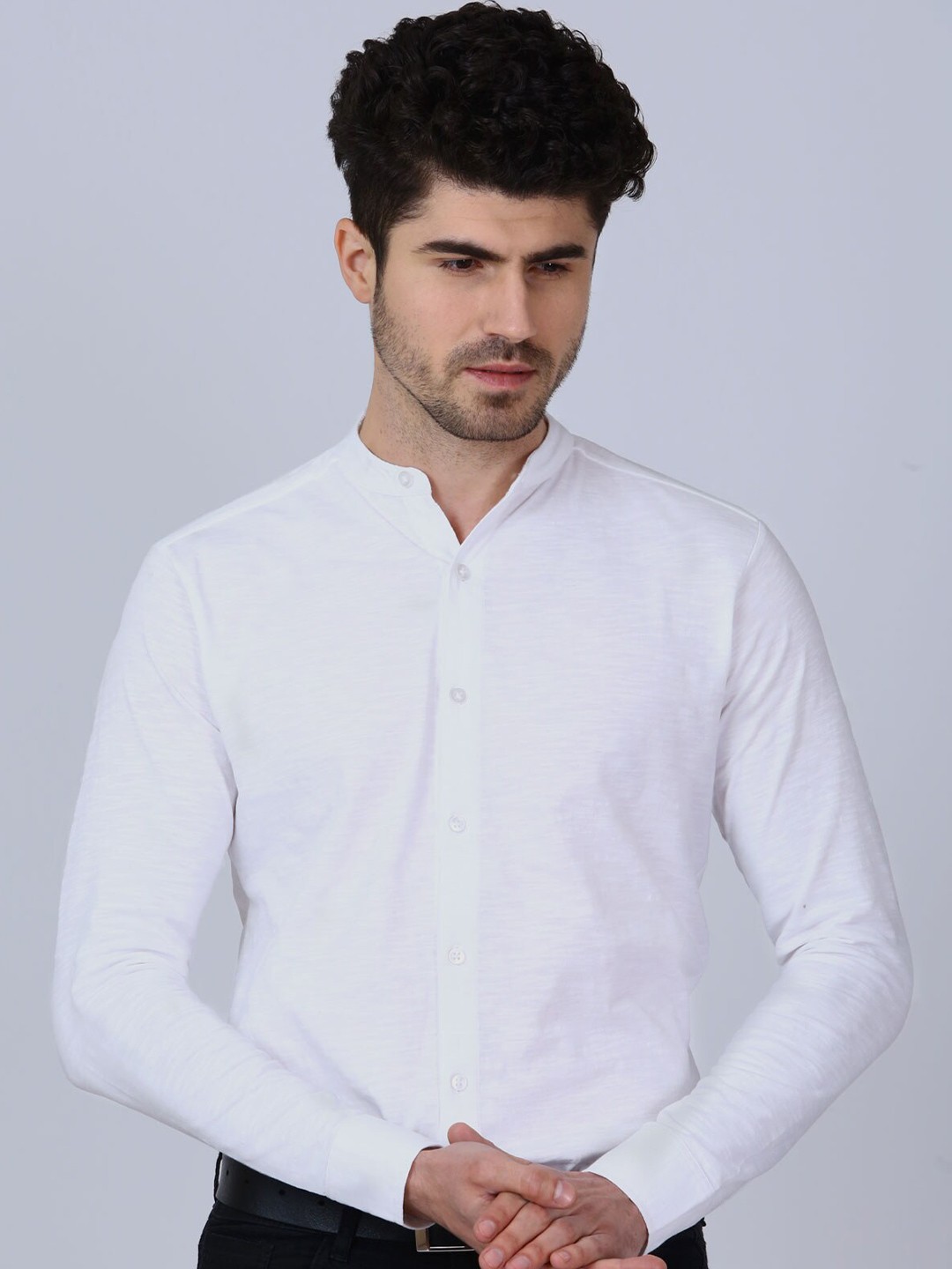 

Beyours Classic Band Collar Casual Shirt, White
