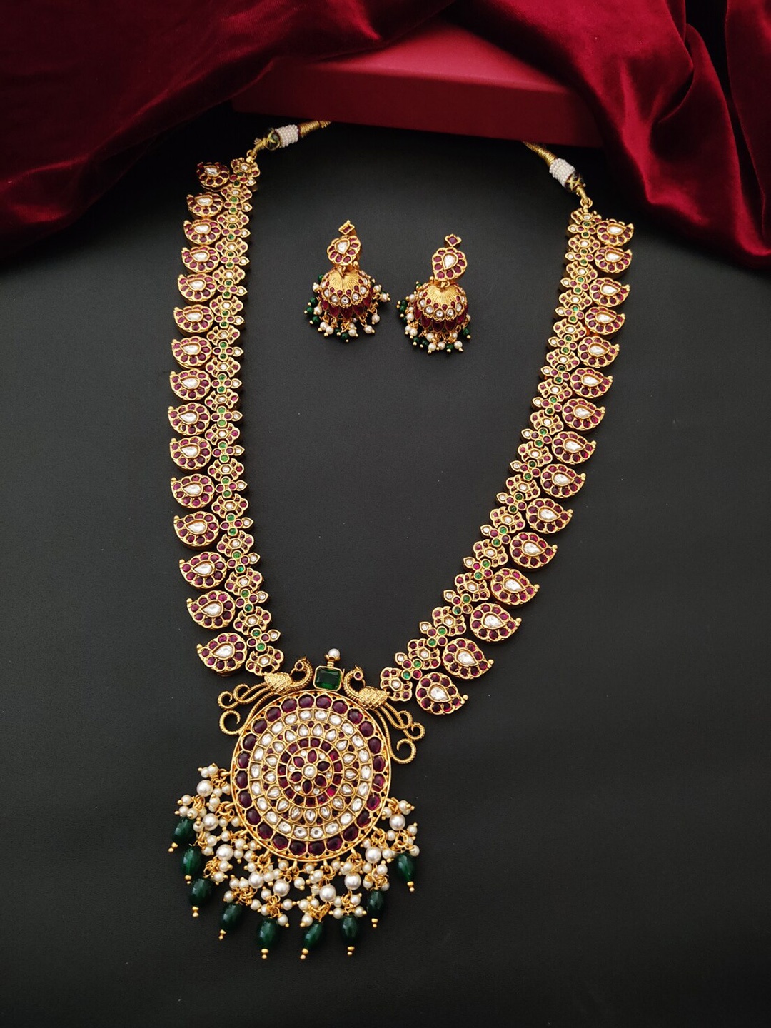 

Pihtara Jewels Gold-Plated Stone-Studded & Beaded Long Jewellery Set
