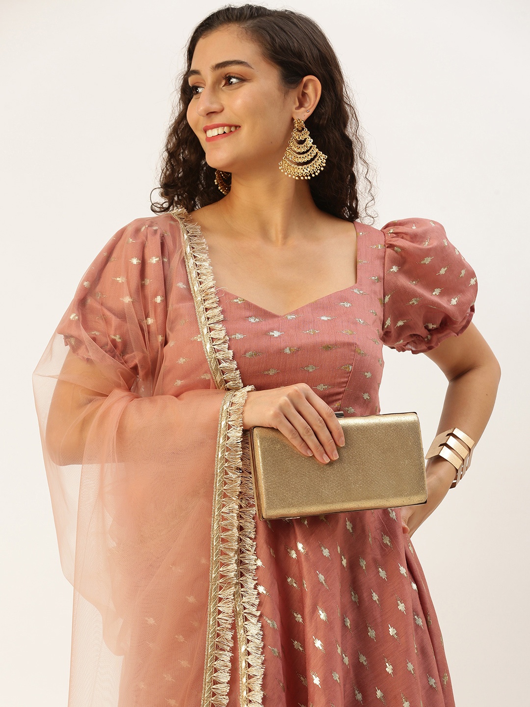 

Ethnovog Women Woven Design Regular Kurta with Palazzos & With Dupatta, Peach