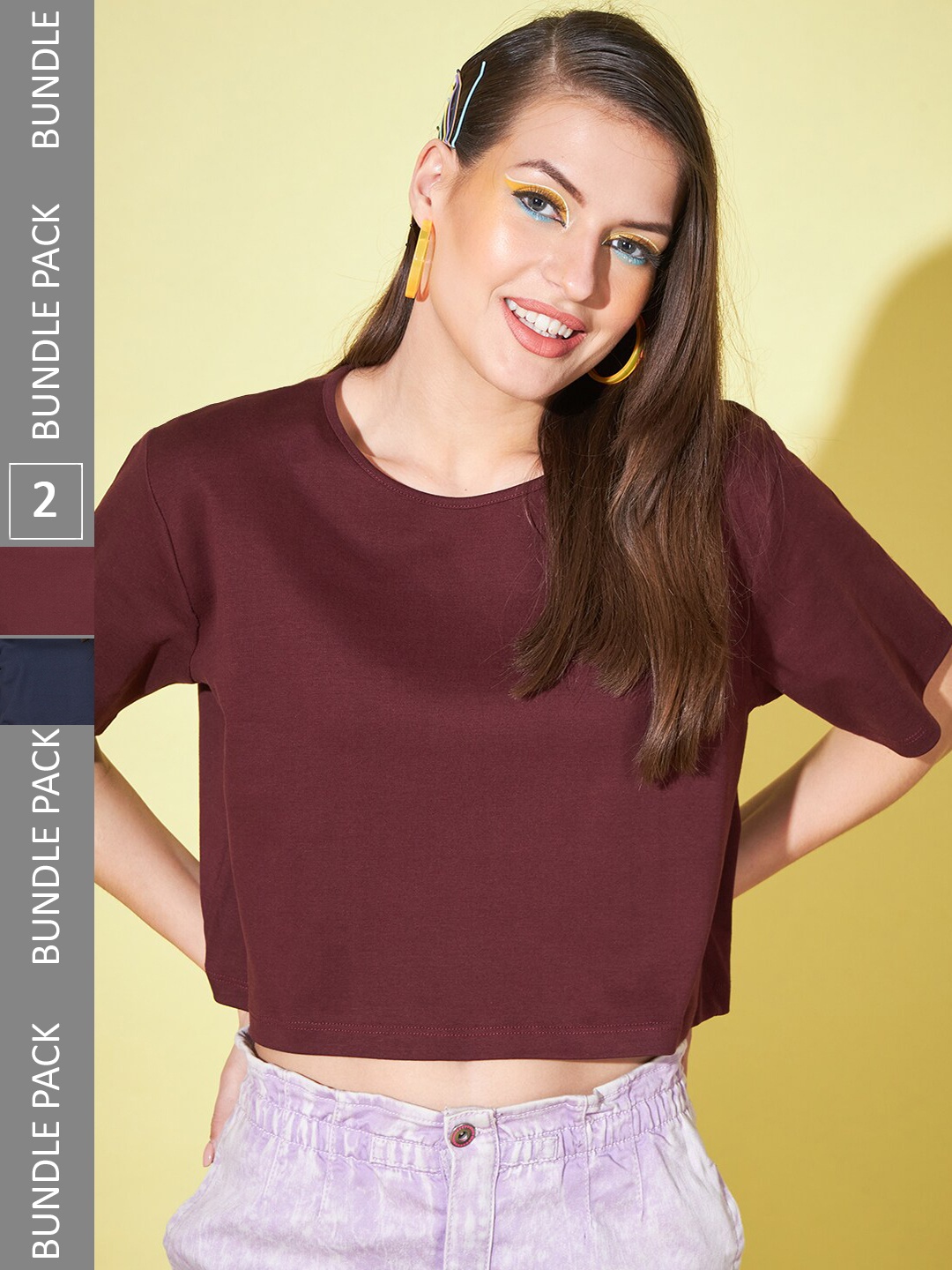 

GUTI Pack of 2 Cotton Boxy Crop Top, Brown