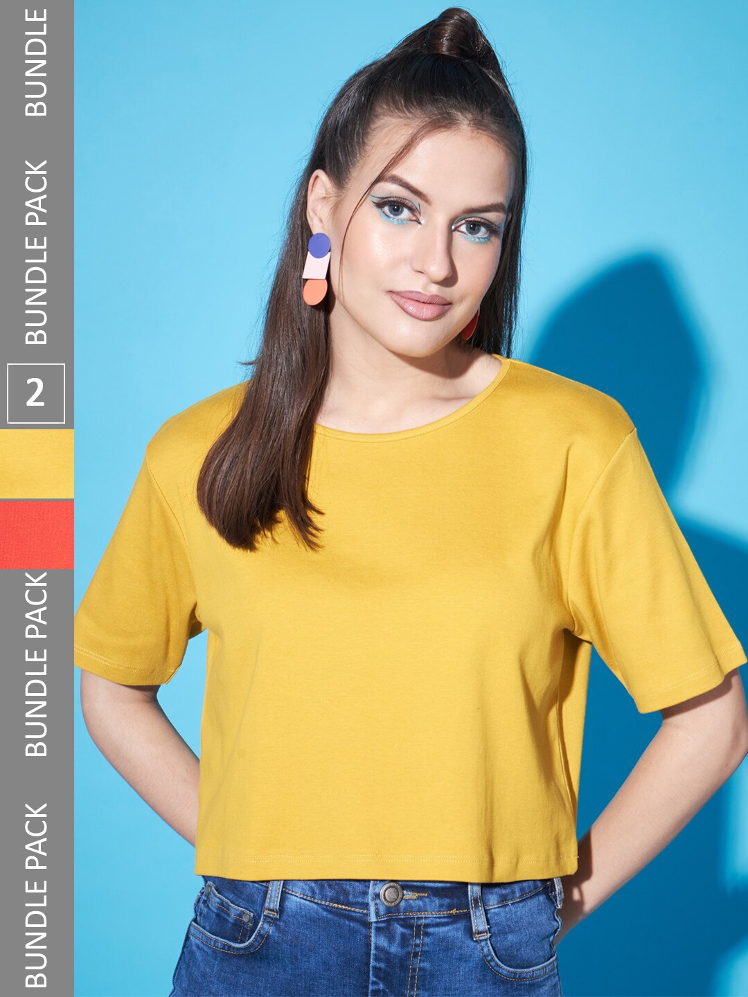 

GUTI Pack Of 2 Drop Shoulder Crop Cotton Boxy Top, Orange