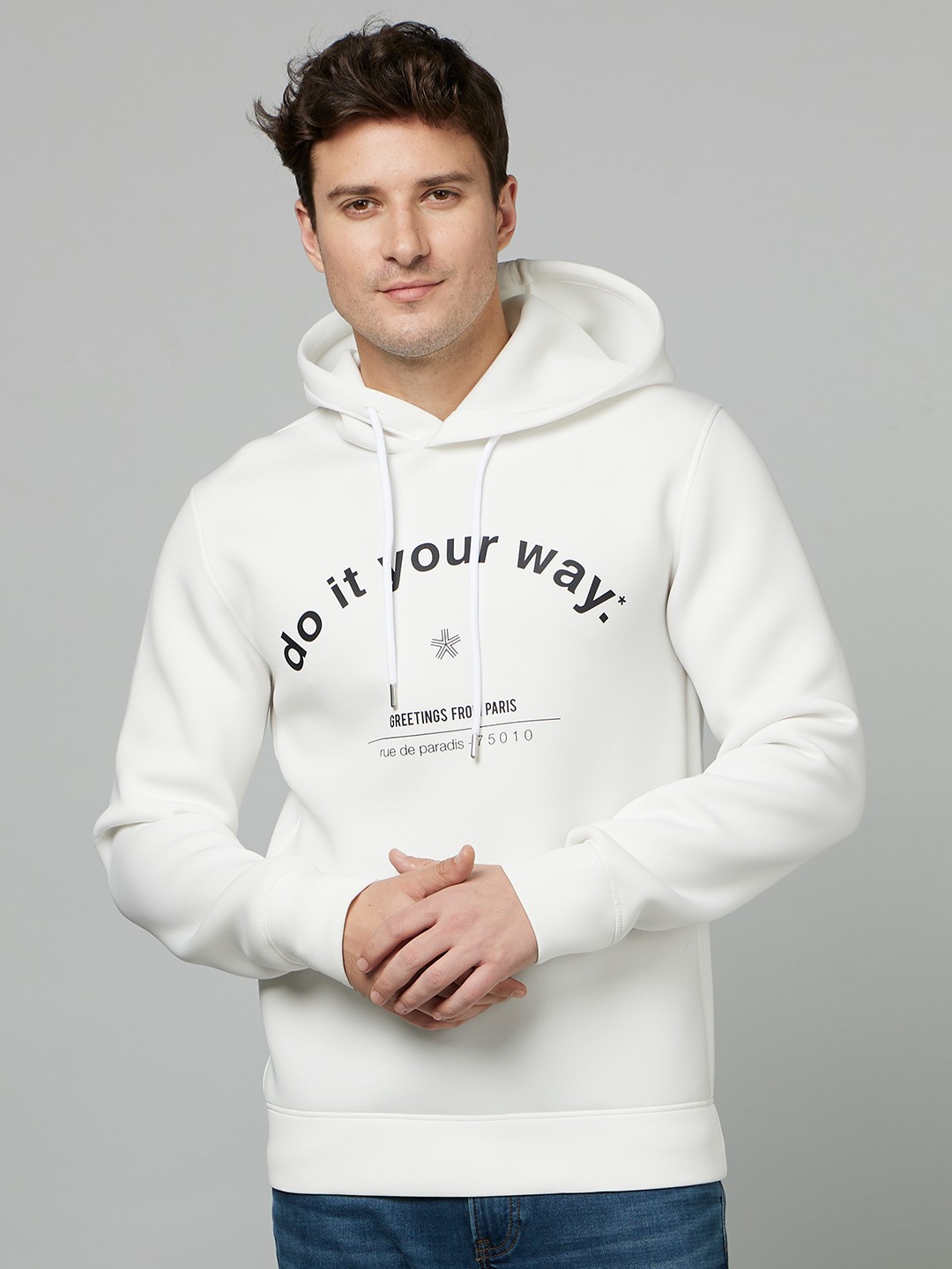 

Celio Typography Printed Hooded Pullover Sweatshirt, White