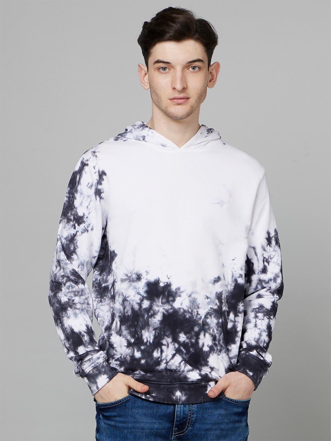 

Celio Abstract Printed Hooded Cotton Pullover Sweatshirt, White