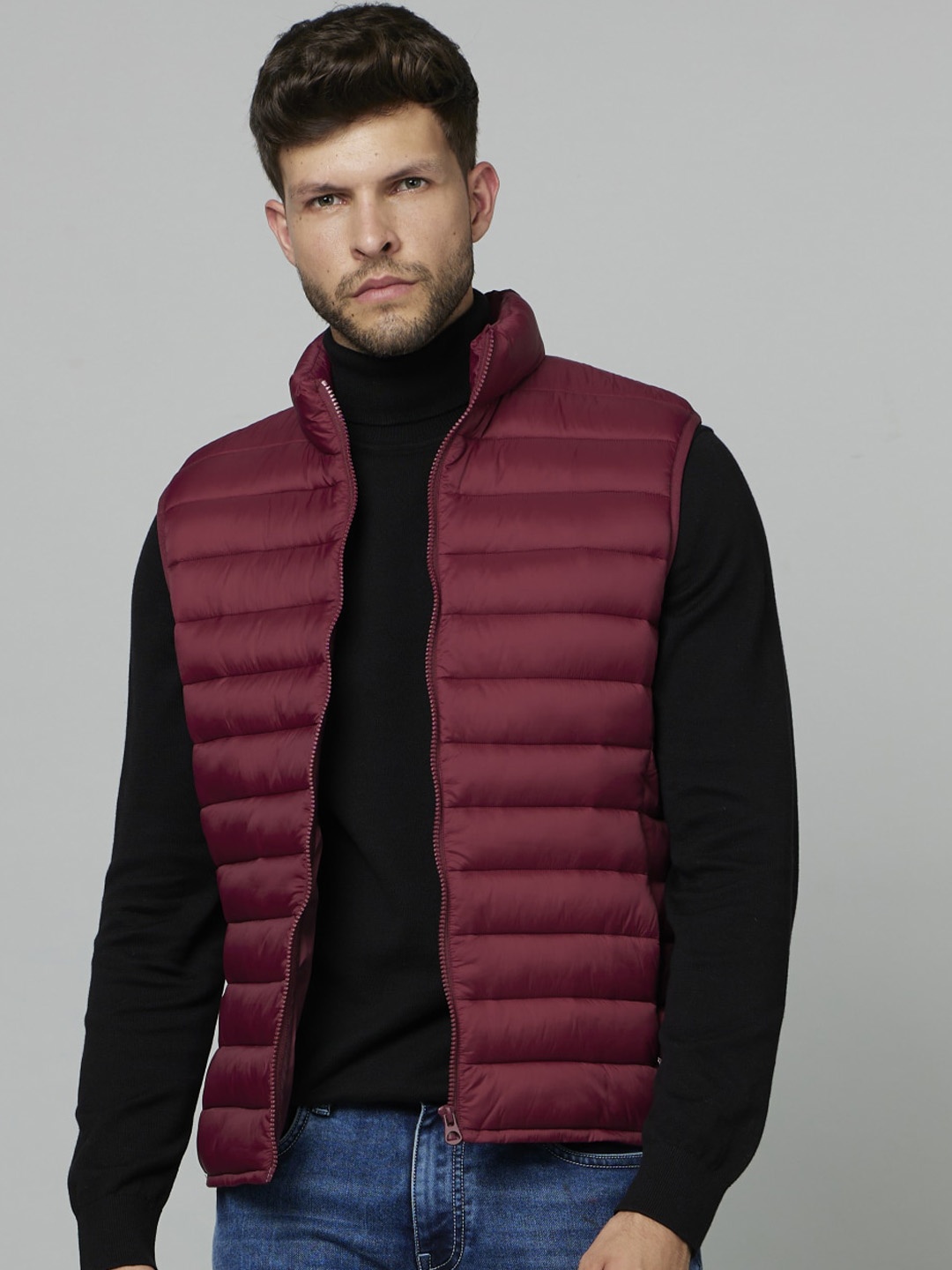 

Celio Sleeveless Stand Collar Puffer Jacket, Maroon