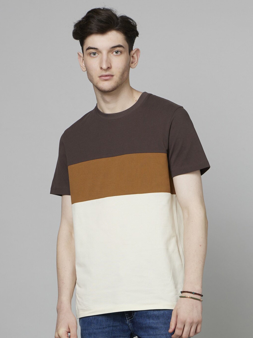 

Celio Colourblocked Cotton T-shirt, Off white