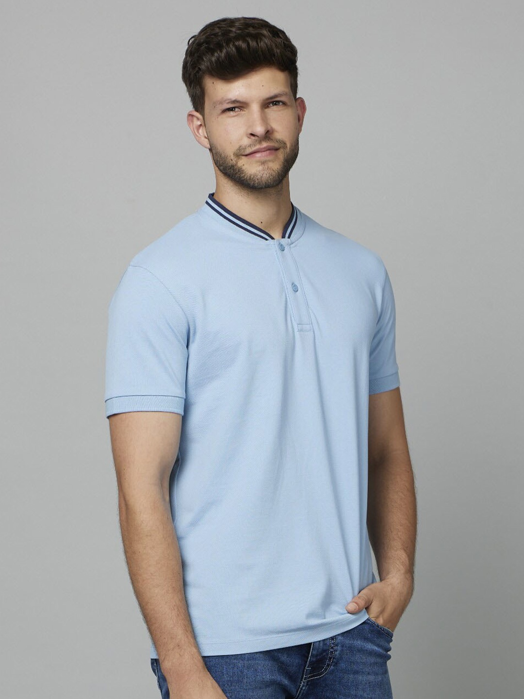 

Celio Henley Neck Cotton T-shirt, Blue