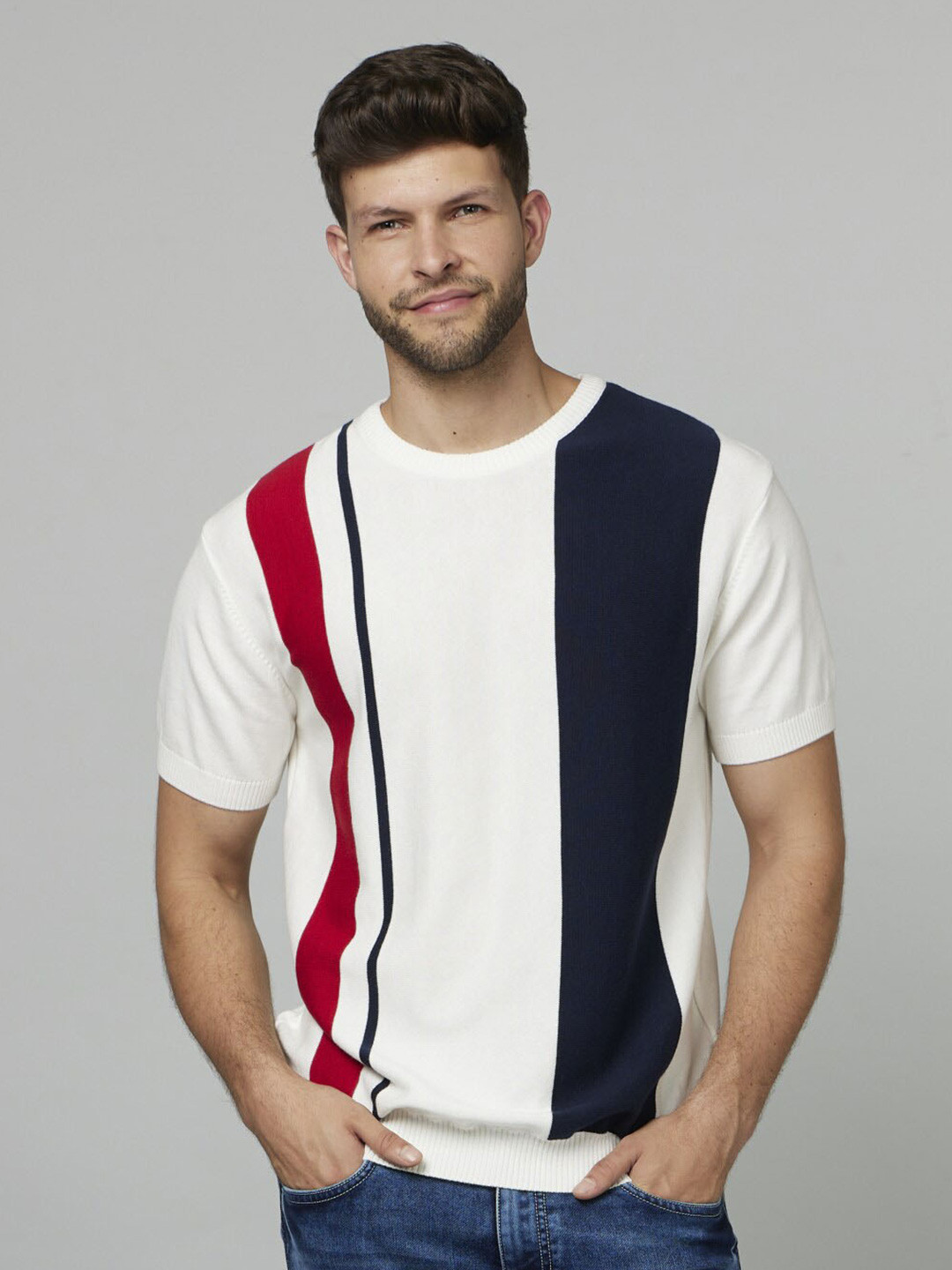

Celio Striped Cotton T-shirt, White