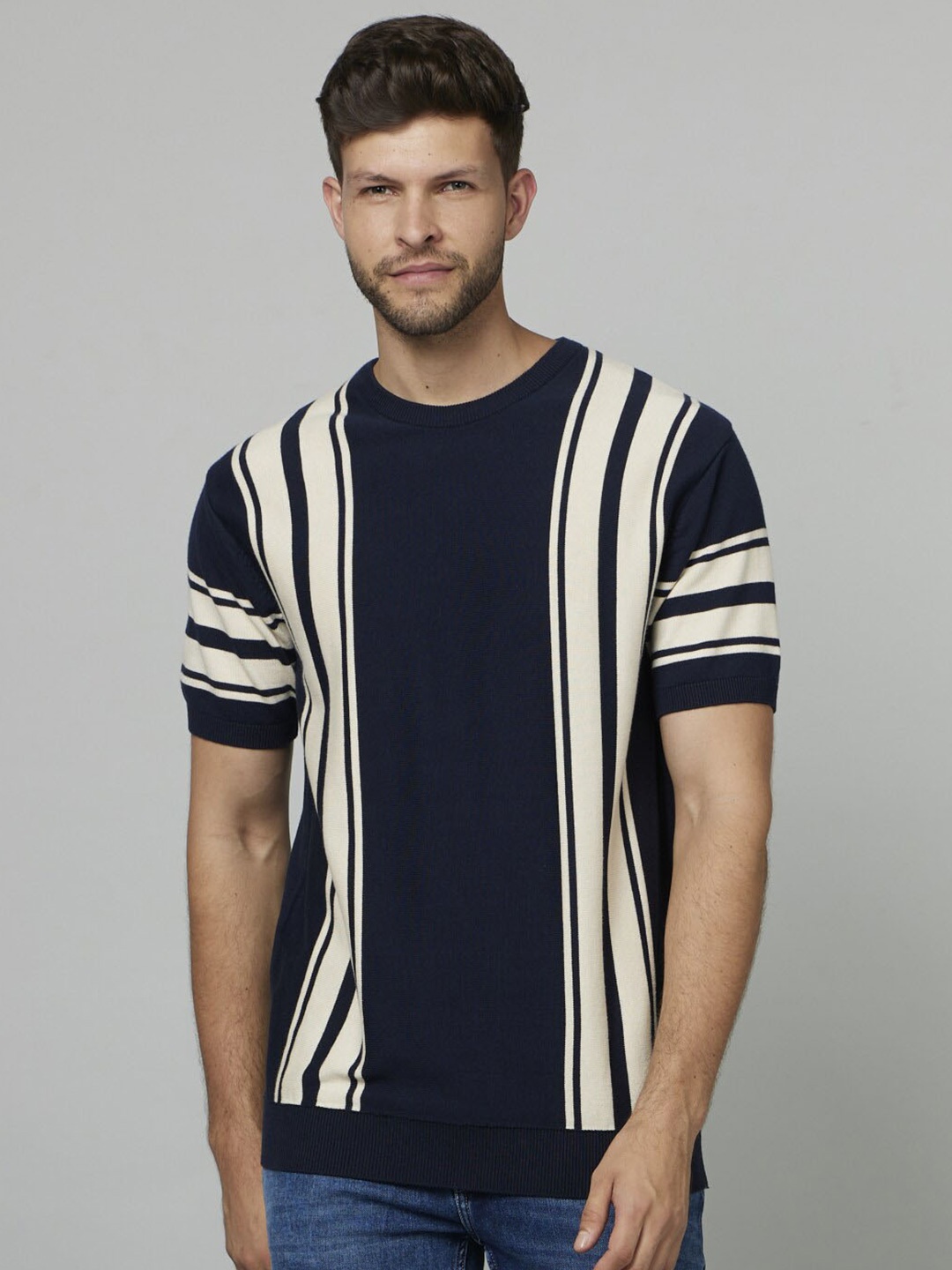 

Celio Striped Cotton T-shirt, Navy blue