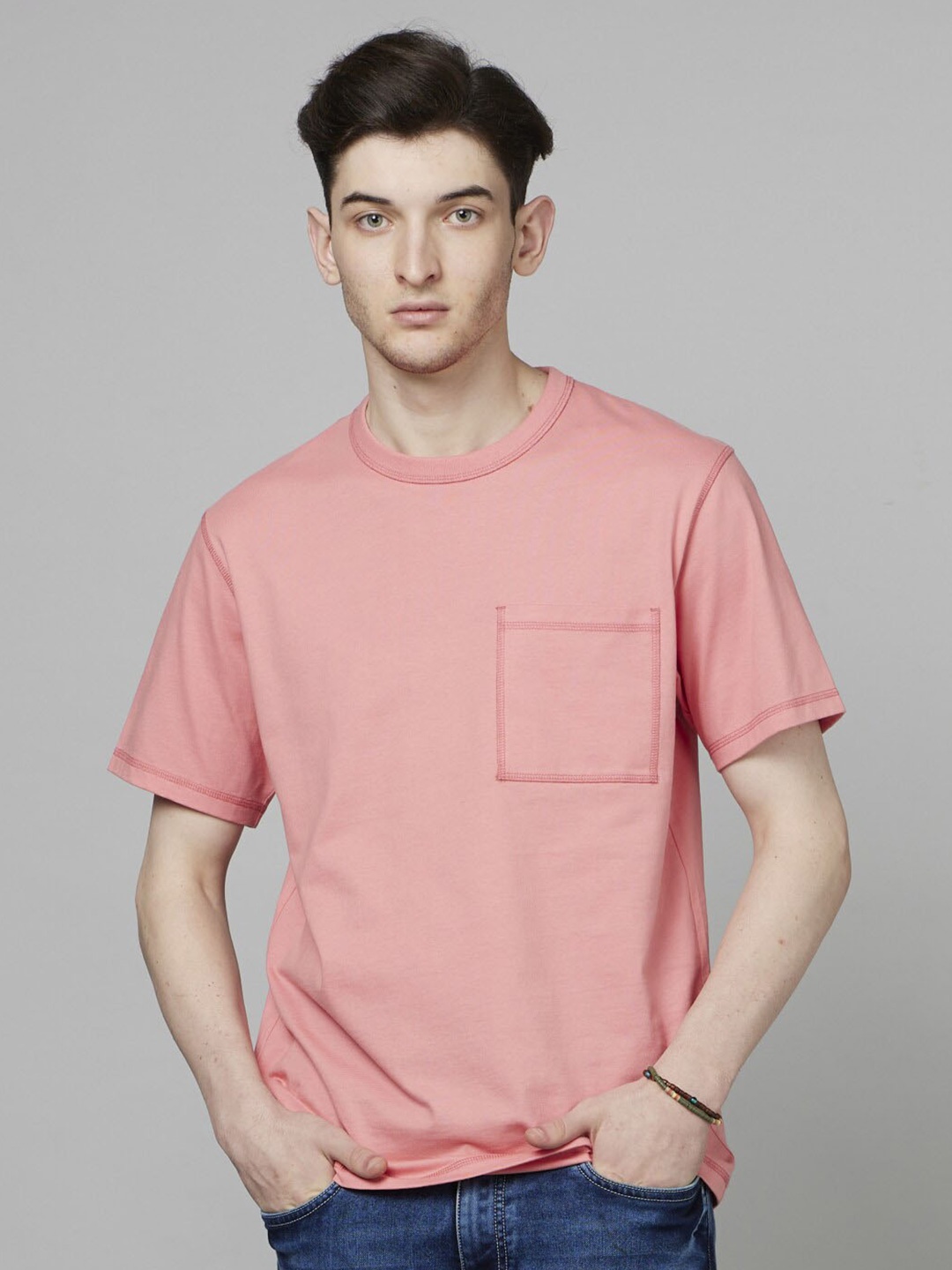 

Celio Round Neck Cotton Casual T-Shirt, Mauve