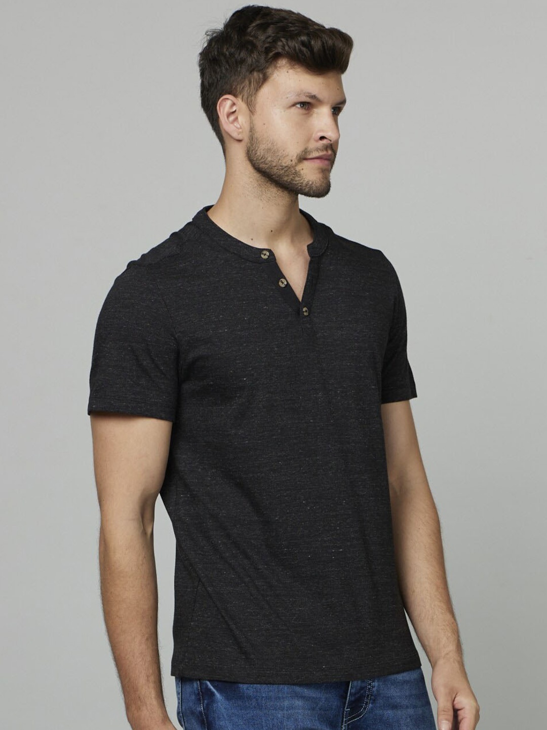 

Celio Henley Neck Short Sleeves Casual T-Shirt, Black