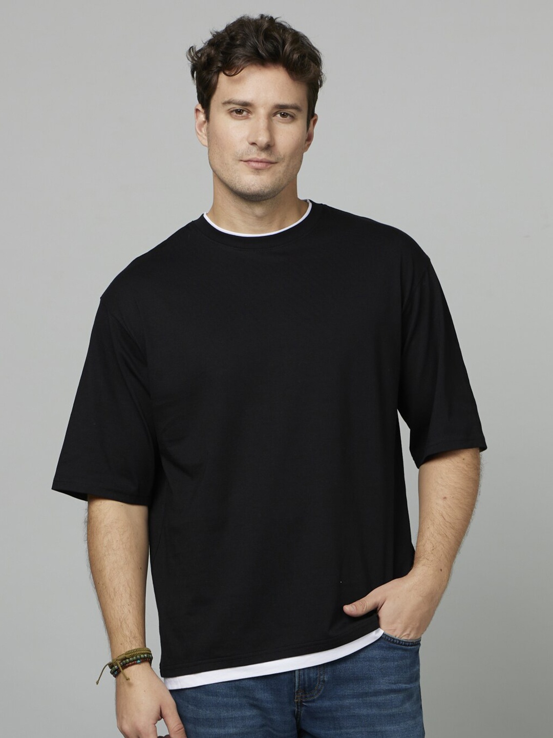 

Celio Drop-Shoulder Cotton T-shirt, Black