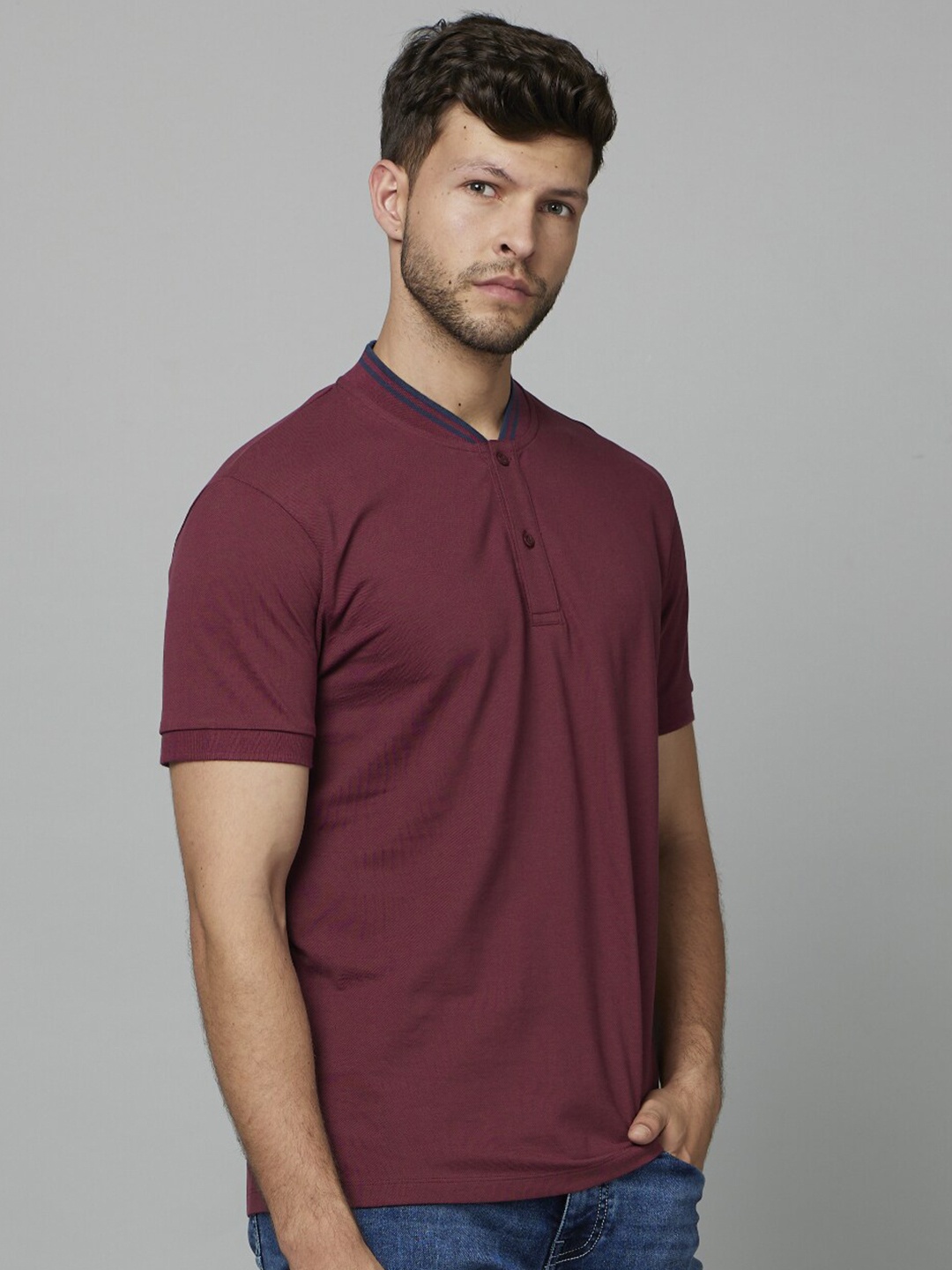 

Celio Henley Collar Cotton T-shirt, Maroon